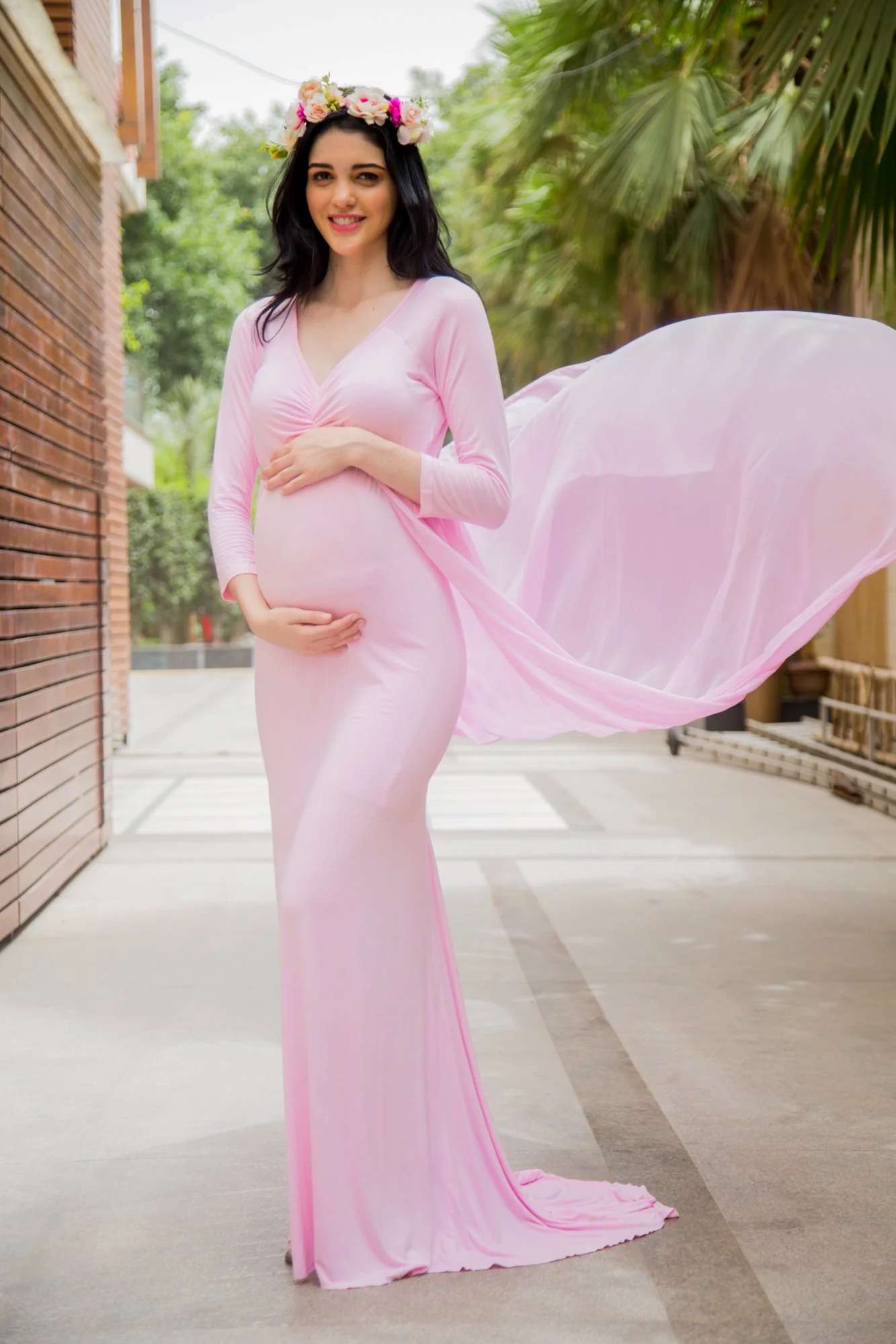 Exclusive Pretty Pink Trail Maternity Photoshoot Gown - Chenance
