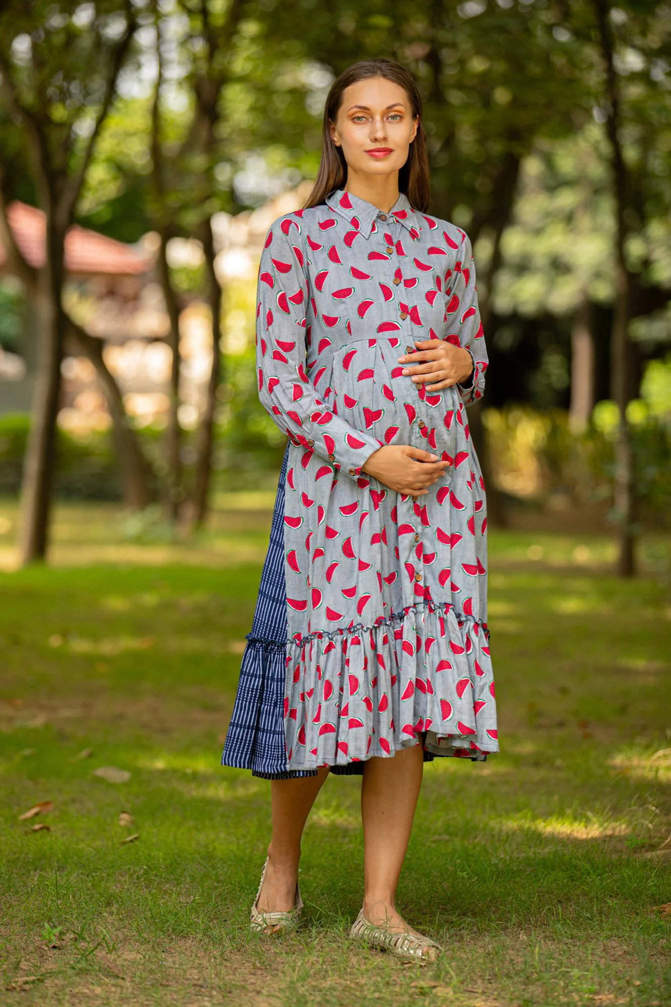Quirky Watermelon Maternity & Nursing Collar Dress - Chenance