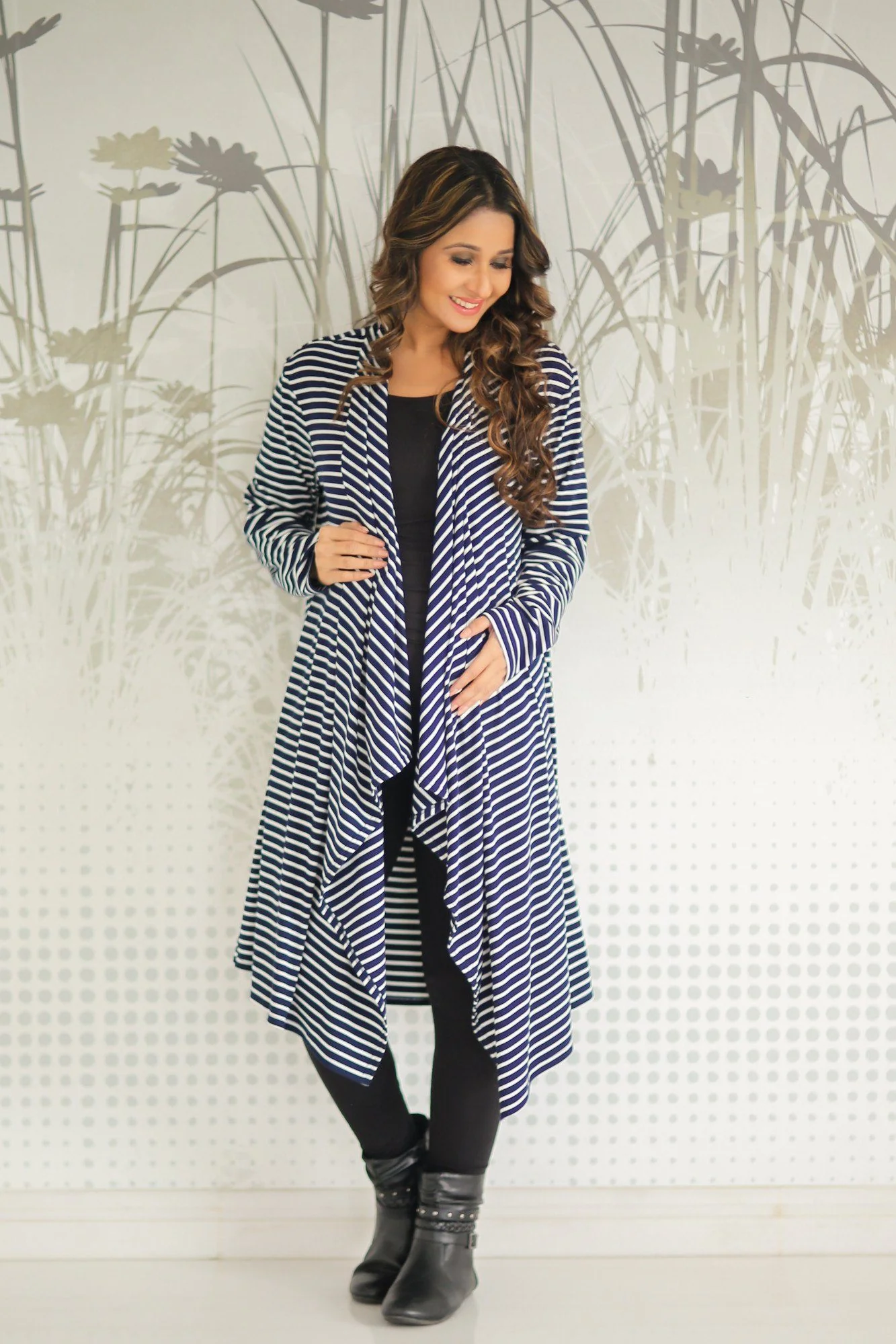 Nautical Stripe Longline Maternity Cardigan - Chenance