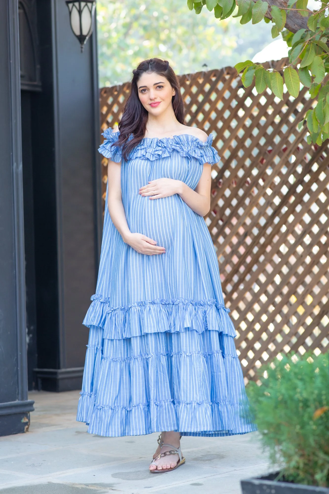 Sea Striped Maternity & Nursing Frill Dress - Chenance