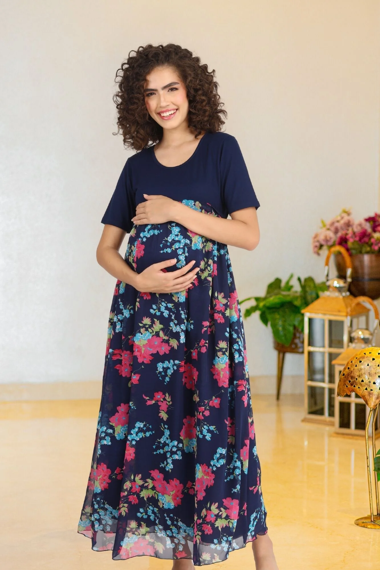 Classic Black Floral Maternity Dress - Chenance
