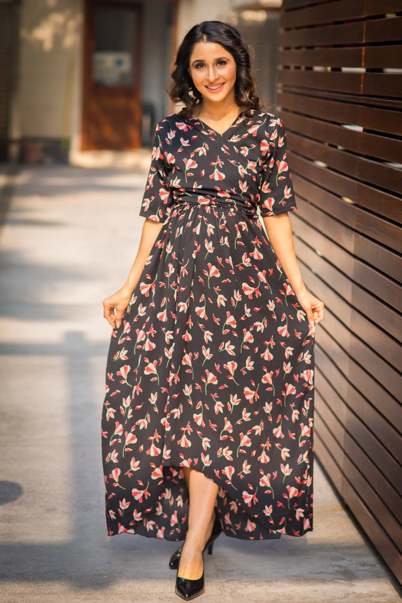 Twilight Garden Hi-Low Maternity & Nursing Wrap Dress - Chenance