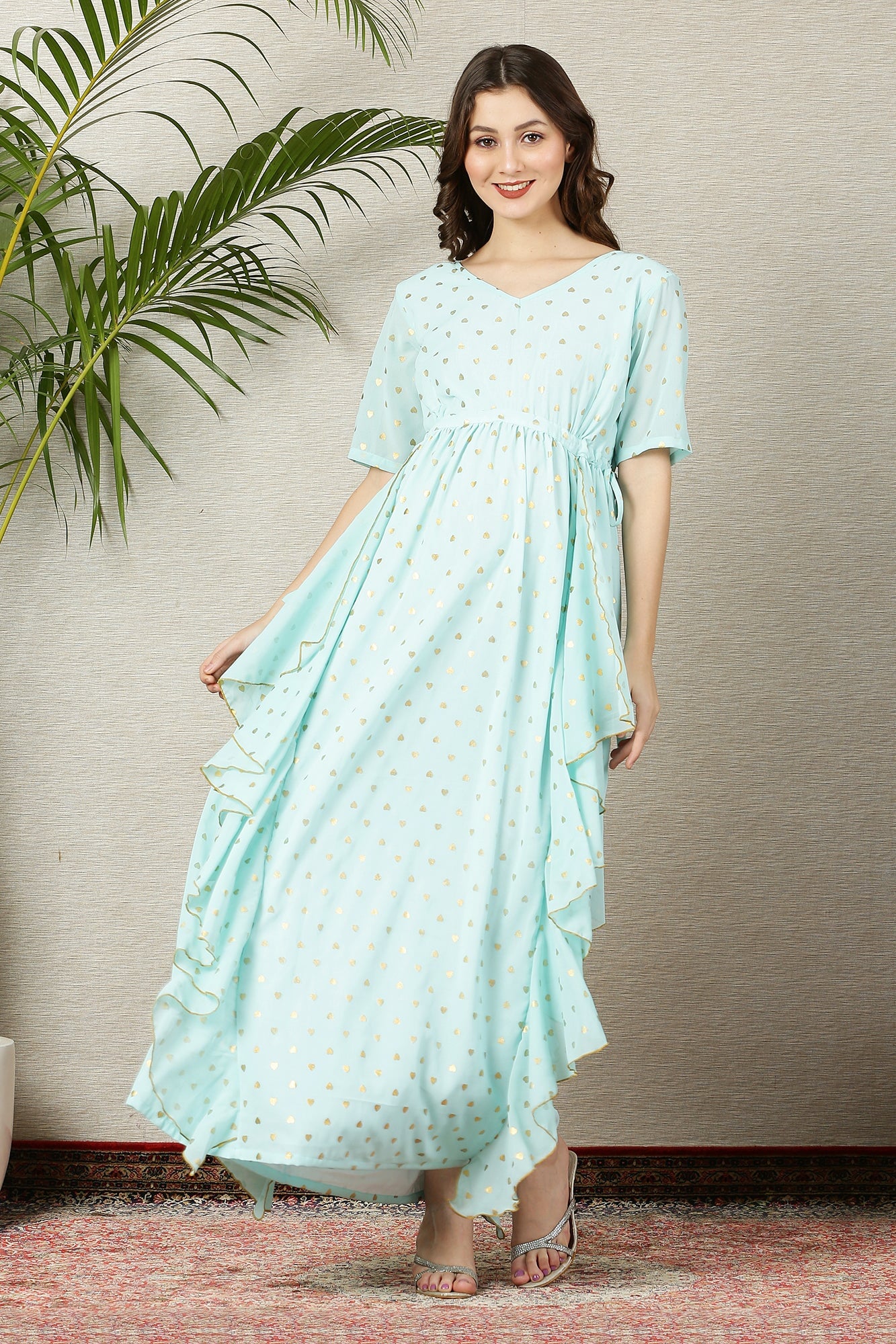 Mint Golden Heart Maternity Flow Dress - Chenance