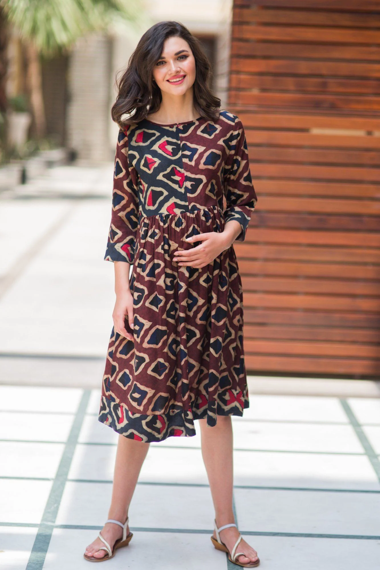 Geometrical Maze Front Zip Nursing Kurta Dress - Chenance