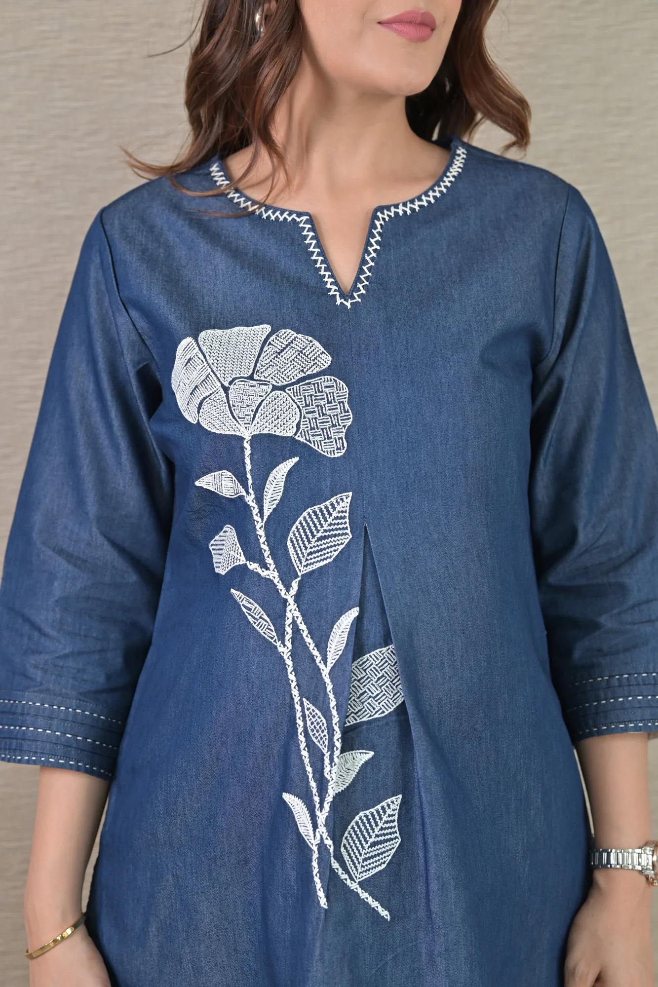 Graceful Denim Maternity Kurta Set (2 pc) (100% Cotton) - Chenance