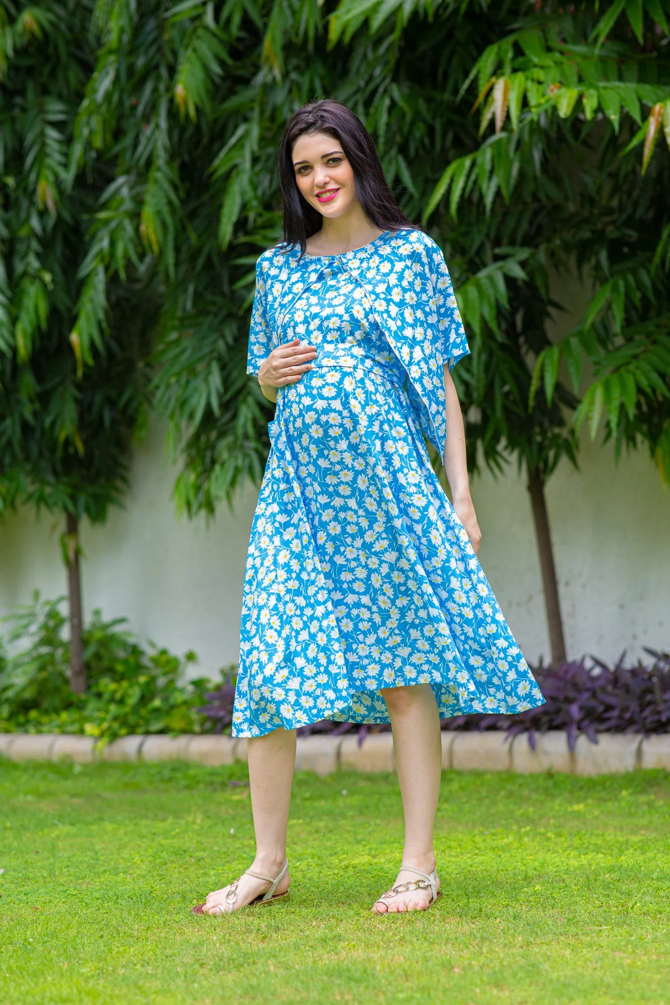 Sunflower Blue Maternity & Nursing Flap Dress - Chenance