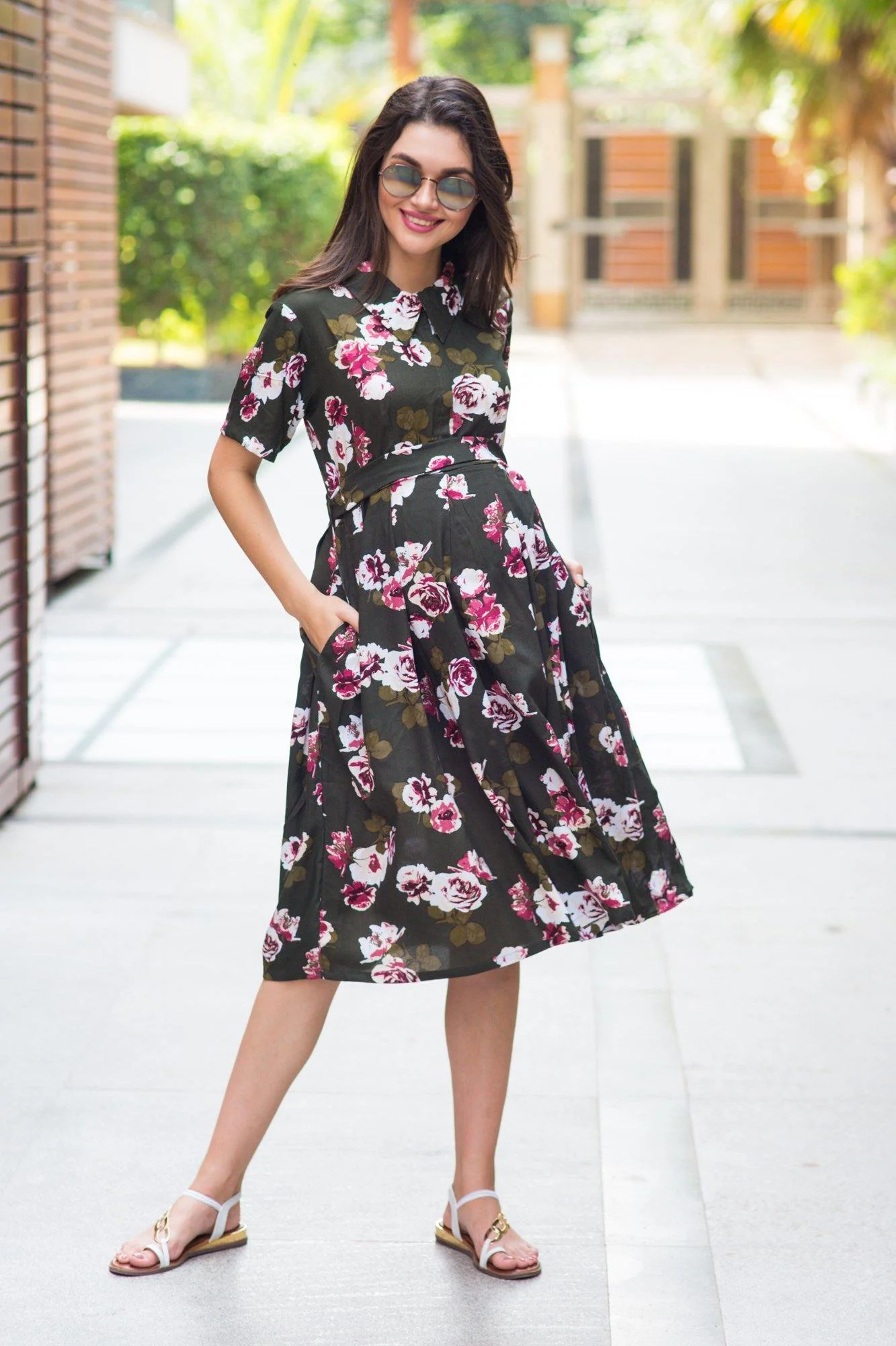 Fern Floral Green Maternity & Nursing Dress - Chenance
