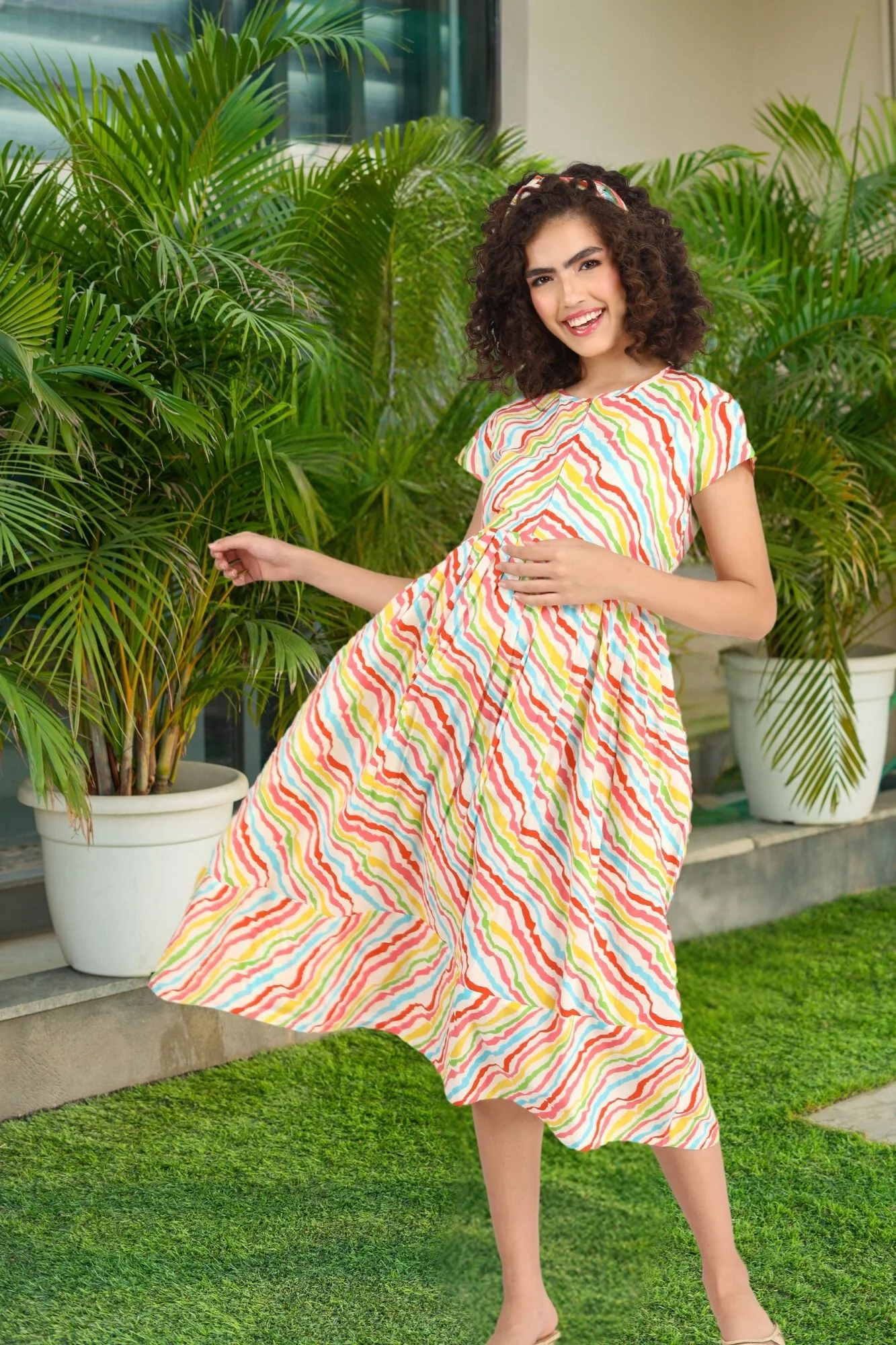 Colorful Striped Maternity & Nursing Dress - Chenance