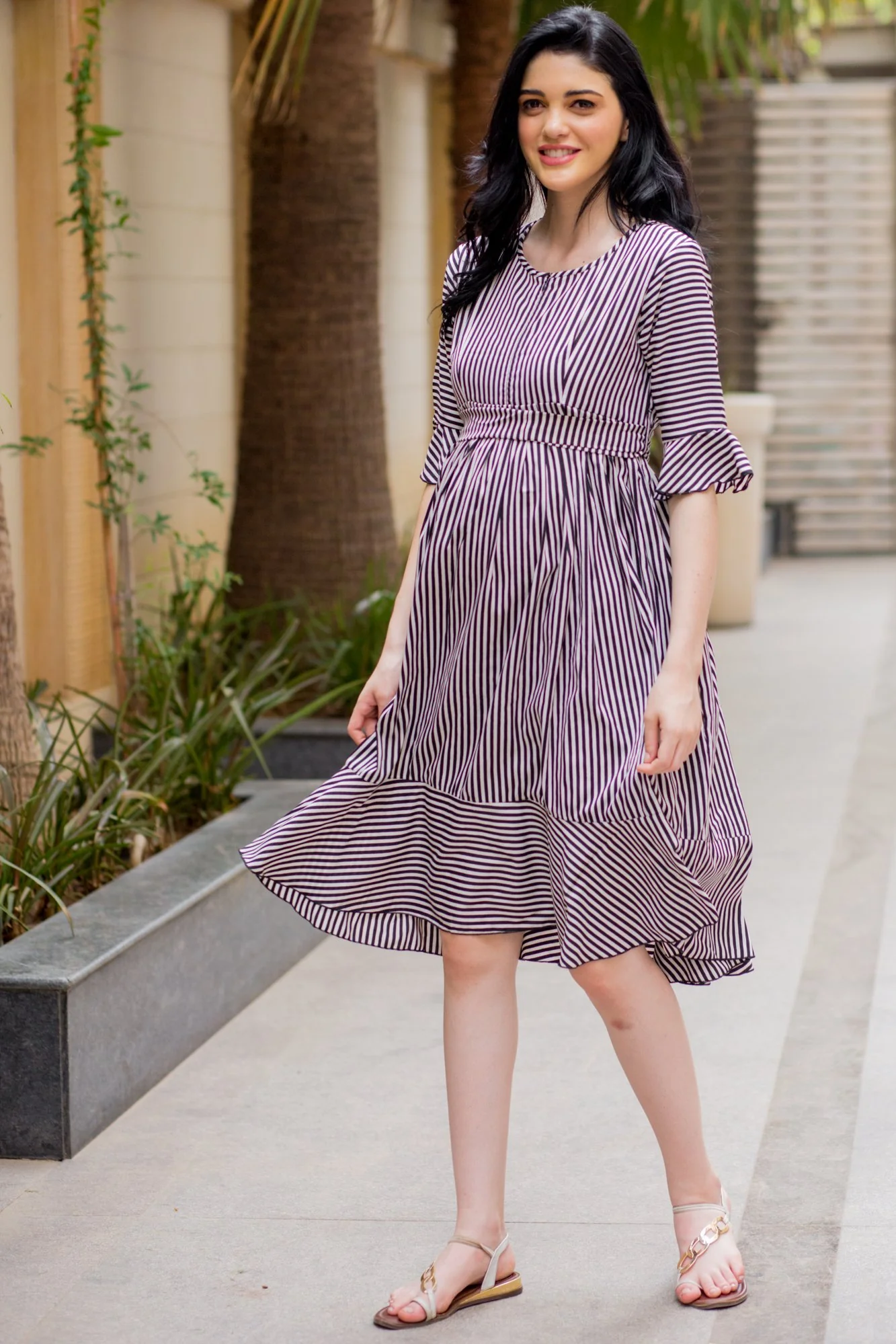 Striped Maternity & Nursing Boho Dress - Chenance