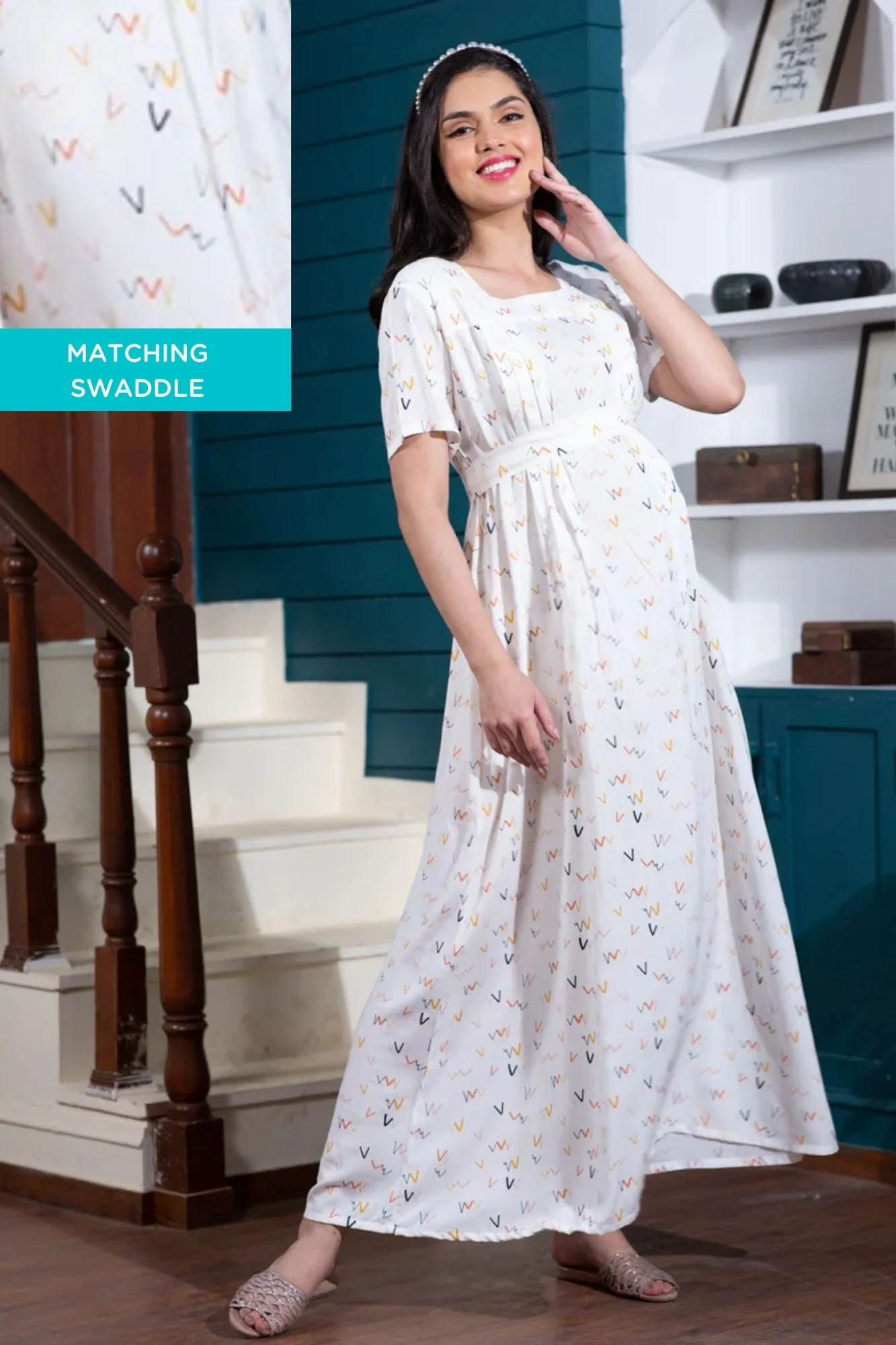 Beautiful Abstract Maternity & Nursing Night Dress - Chenance