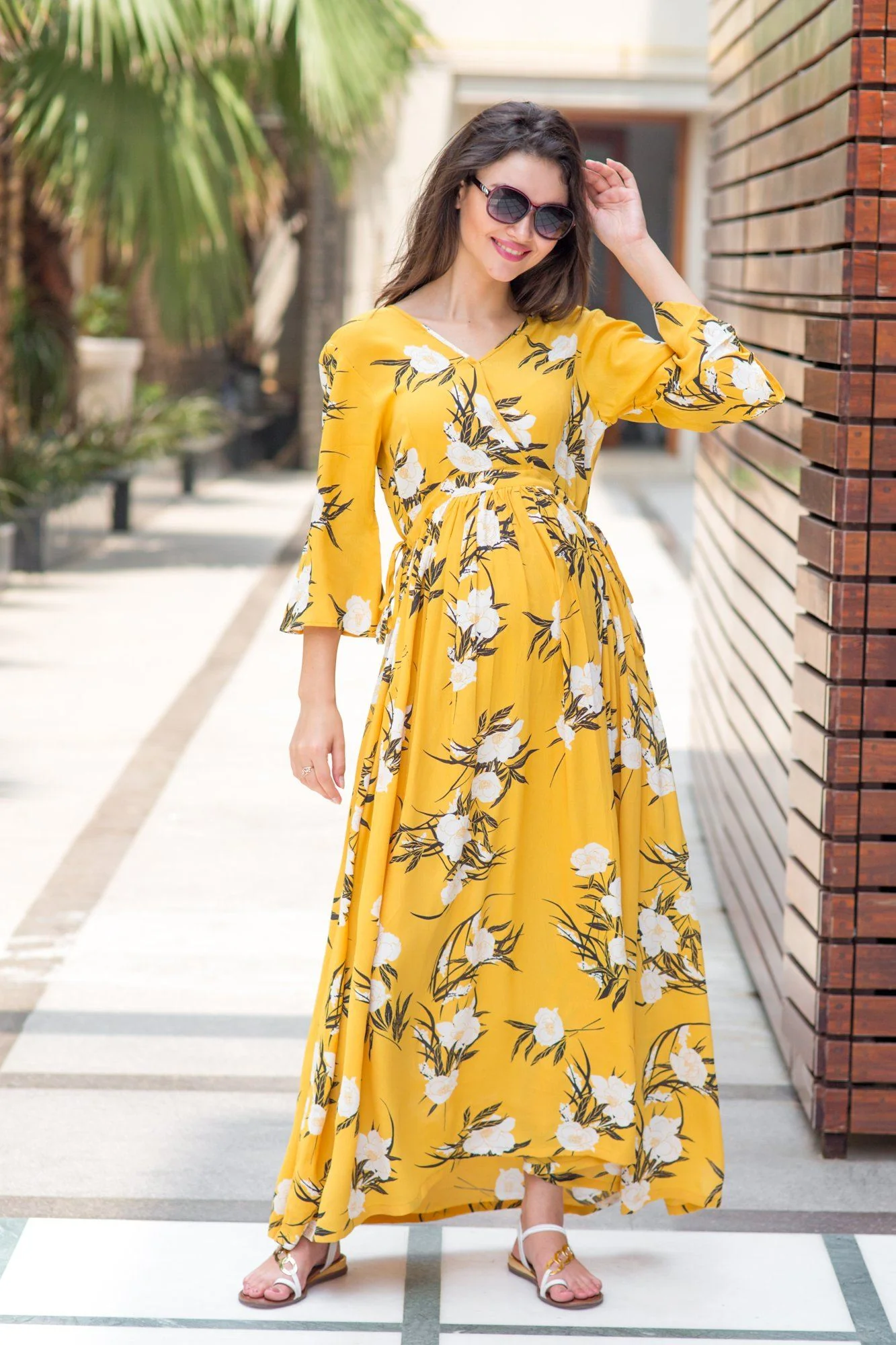Miami Yellow Floral Maternity & Nursing Maxi - Chenance