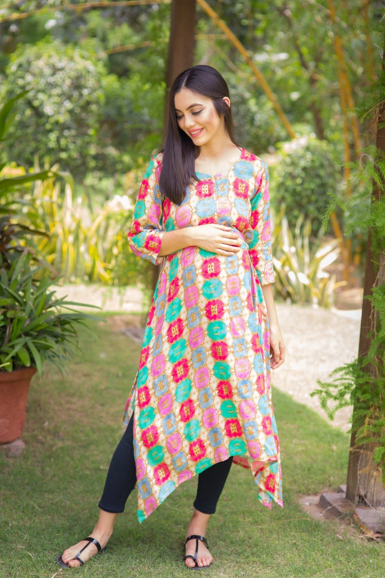 Gold Embellished Symmetrical Nursing Kurta - Chenance