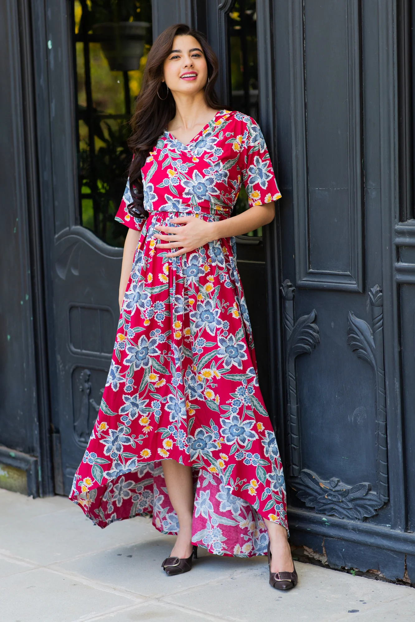 Scarlet Bloom Hi-Low Maternity & Nursing Wrap Dress - Chenance