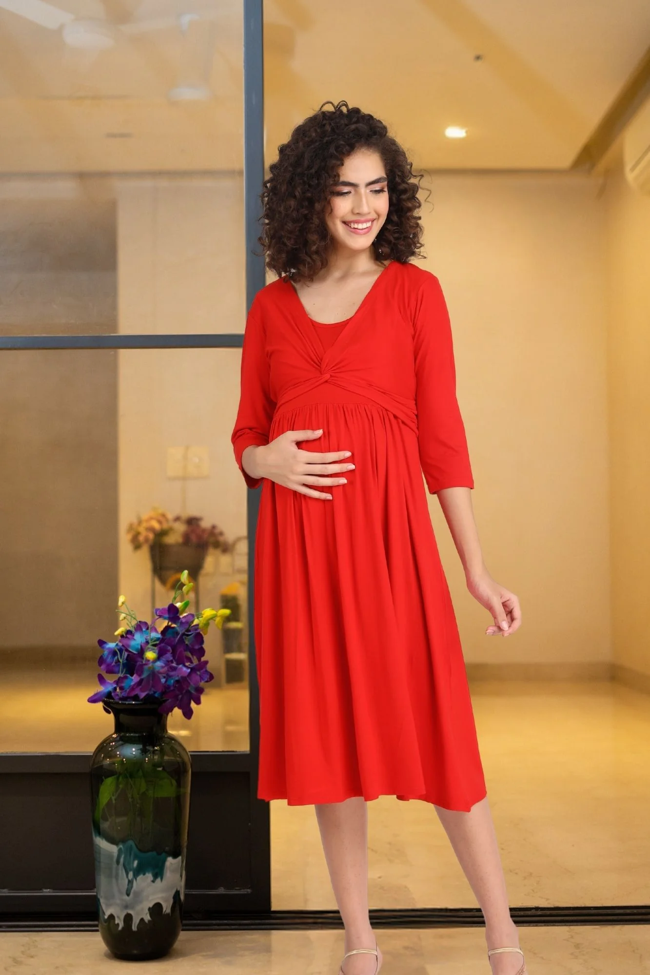 Sizzling Hot Red Maternity Knot Dress + Jacket (2pc) - Chenance