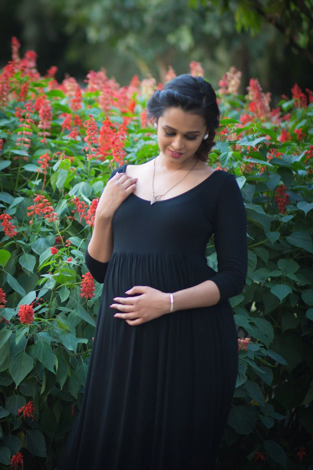 Premium Black Gathered Maternity Dress - Chenance