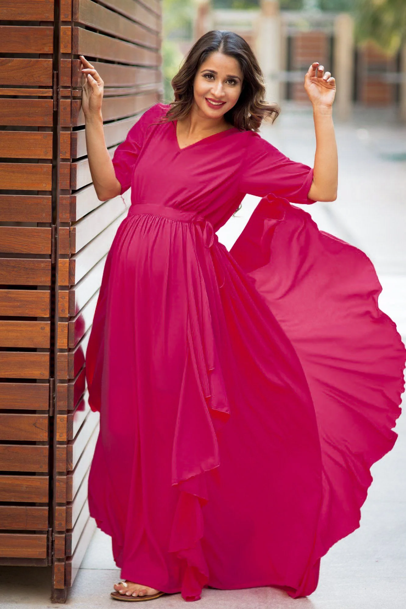 Luxe Deep Pink Blush Bubble Georgette Maternity Dress - Chenance