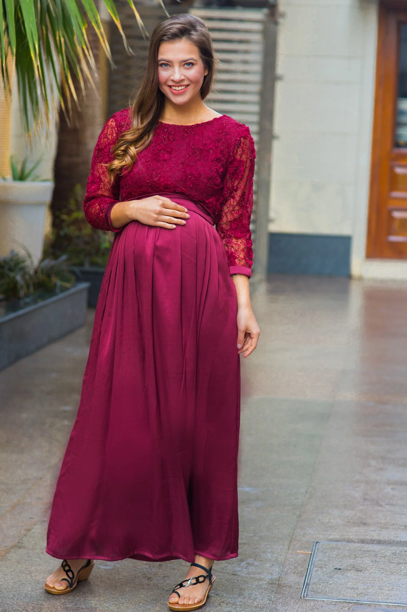 Luxe Elegant Berry Lace Maternity Dress - Chenance