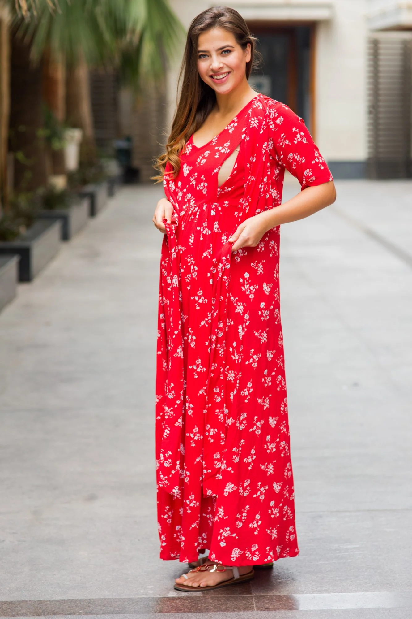 Cherry Floral Maternity & Nursing Wrap Dress - Chenance