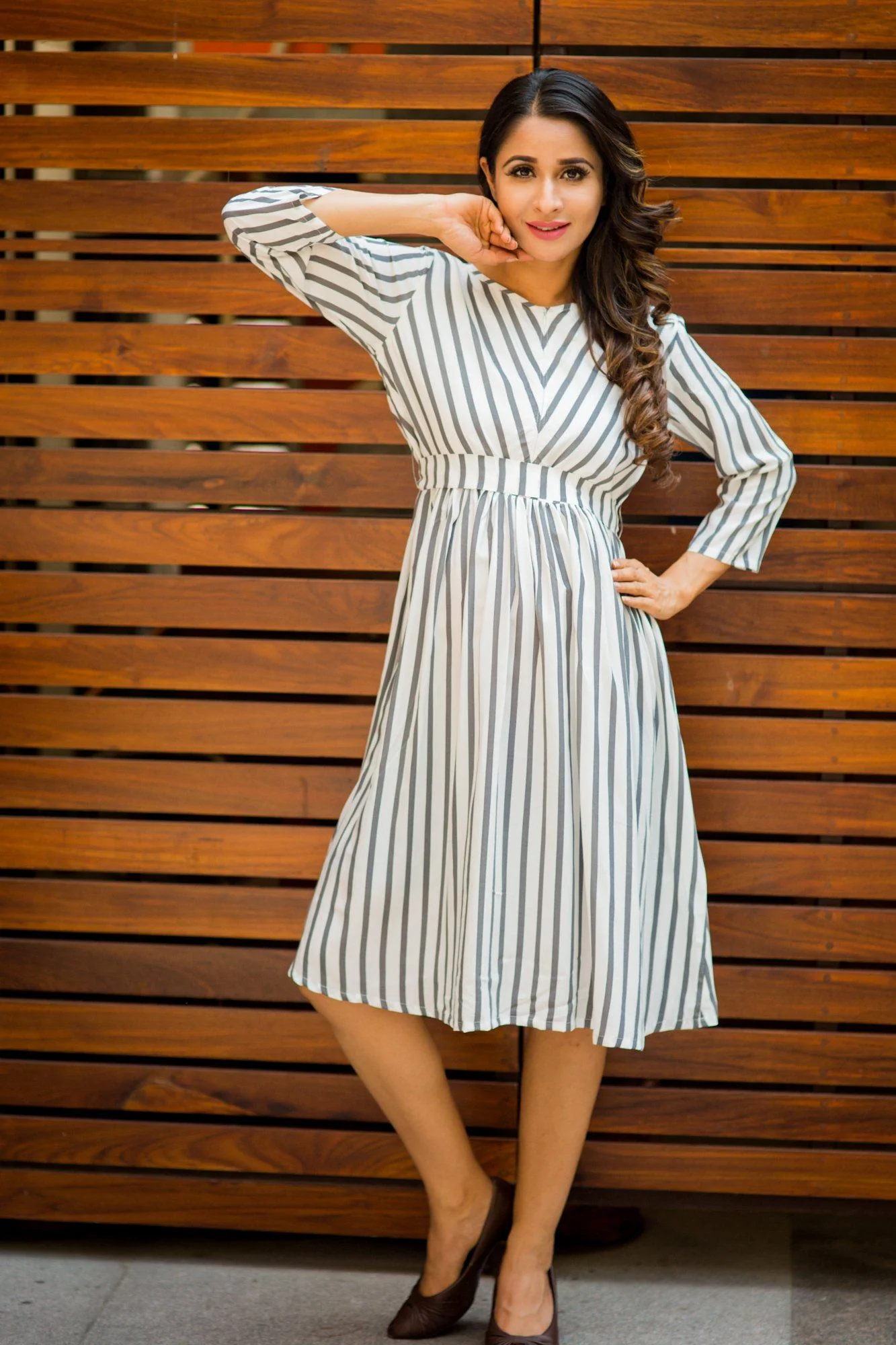 Timeless Grey White Striped Nursing Rayon Dress - Chenance