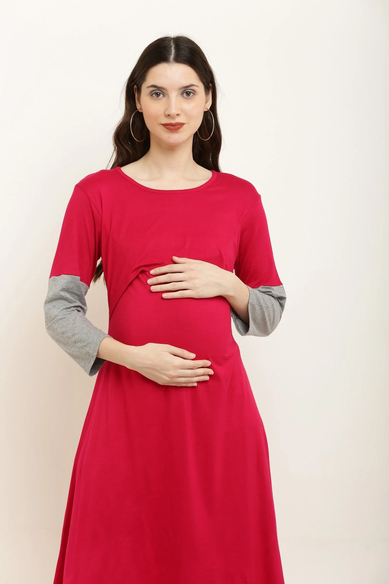 Berry Pink Comfy Lift Up Nursing Night Dress - Chenance