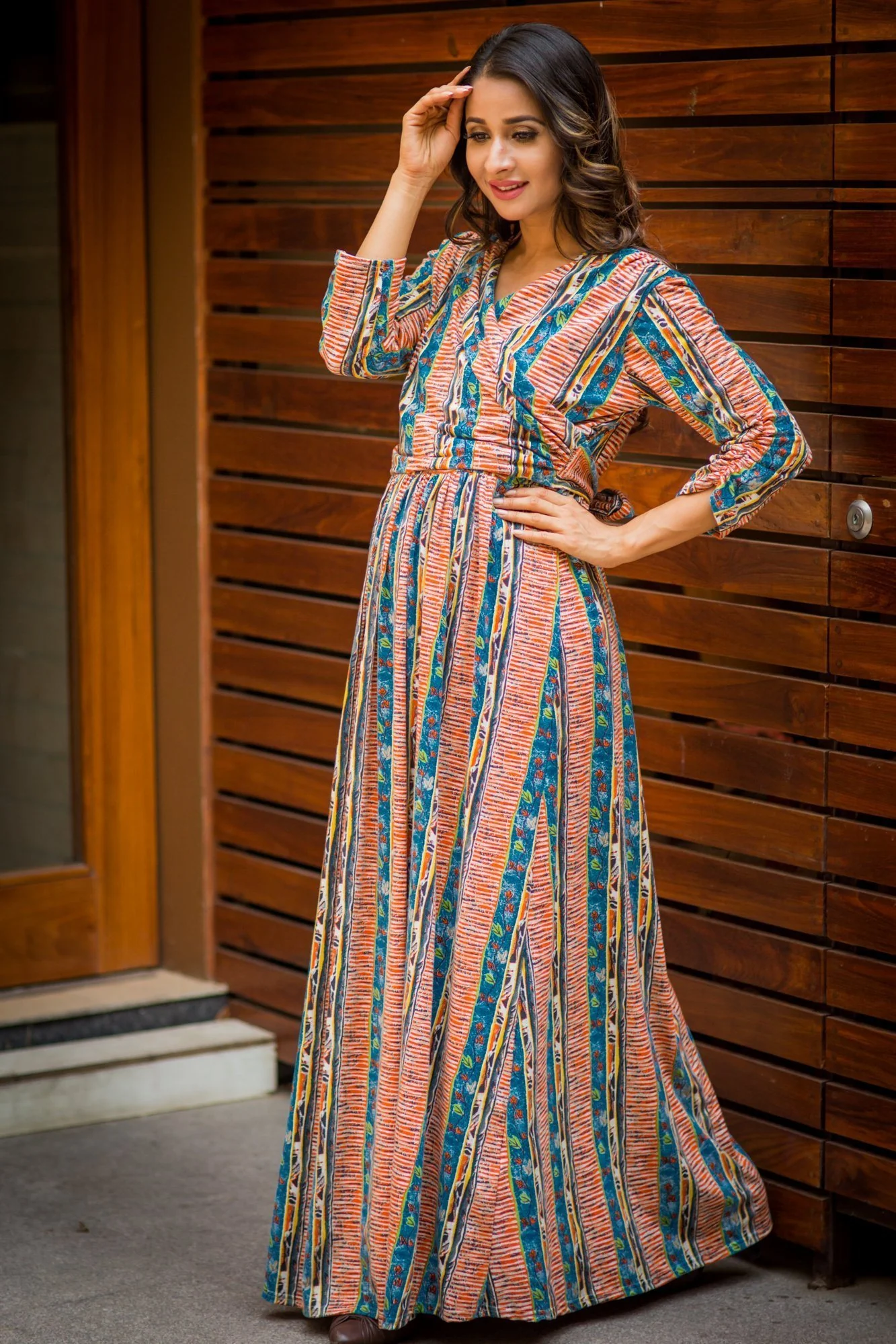 Amber Printed Lycra Maternity & Nursing Maxi Wrap Dress - Chenance