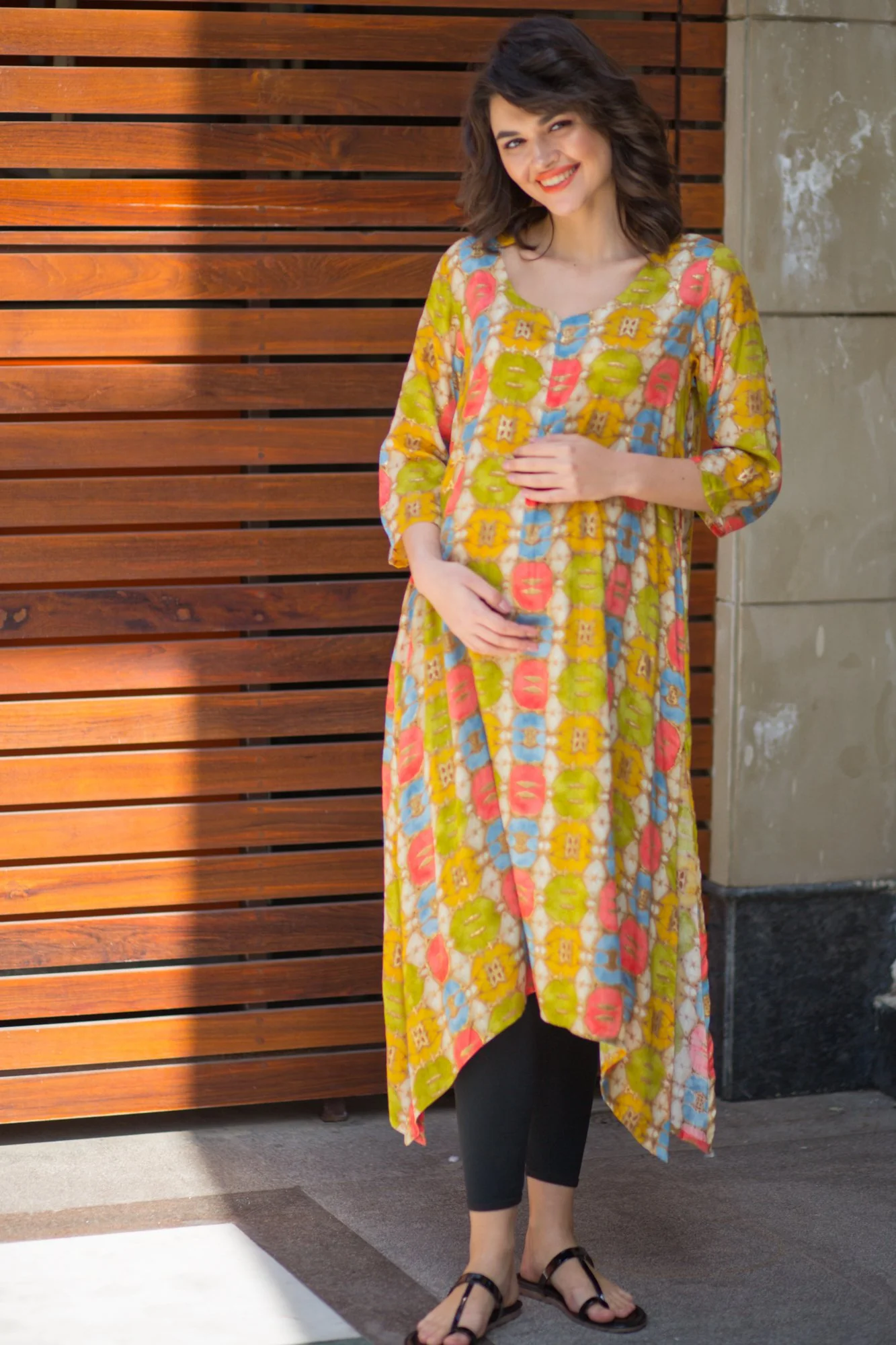 Gold Embellished Printed Maternity & Nursing Kurta - Chenance
