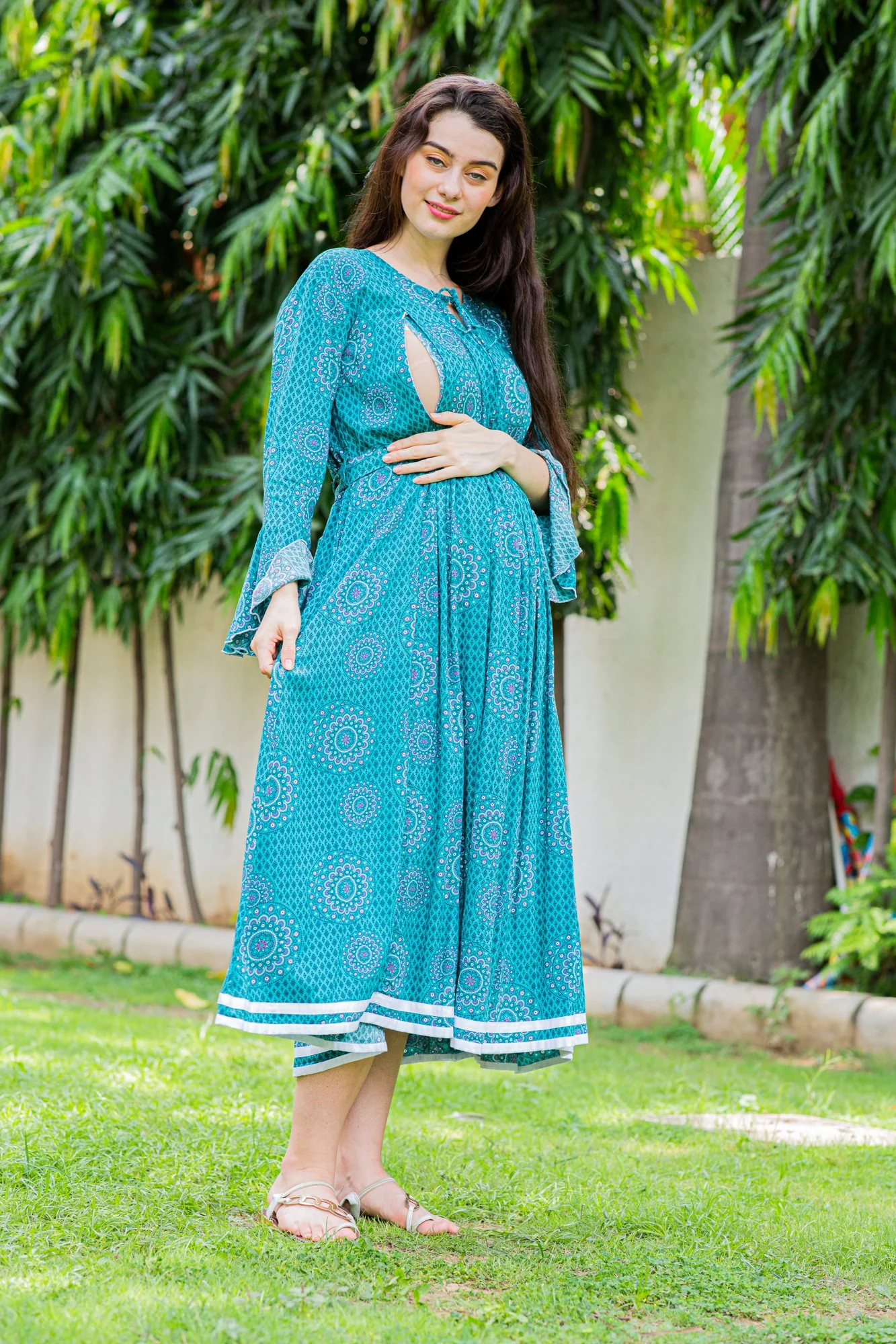 Teal Paisley Maternity & Nursing Kurta Dress - Chenance