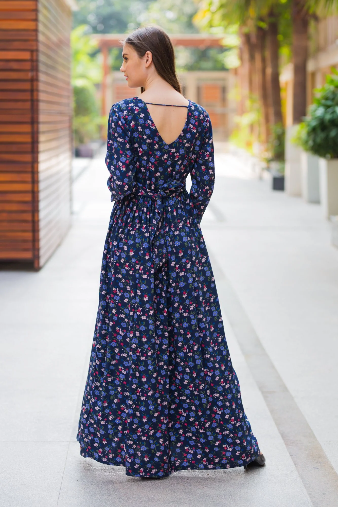 Dainty Floral Blue Maternity & Nursing Wrap Dress - Chenance