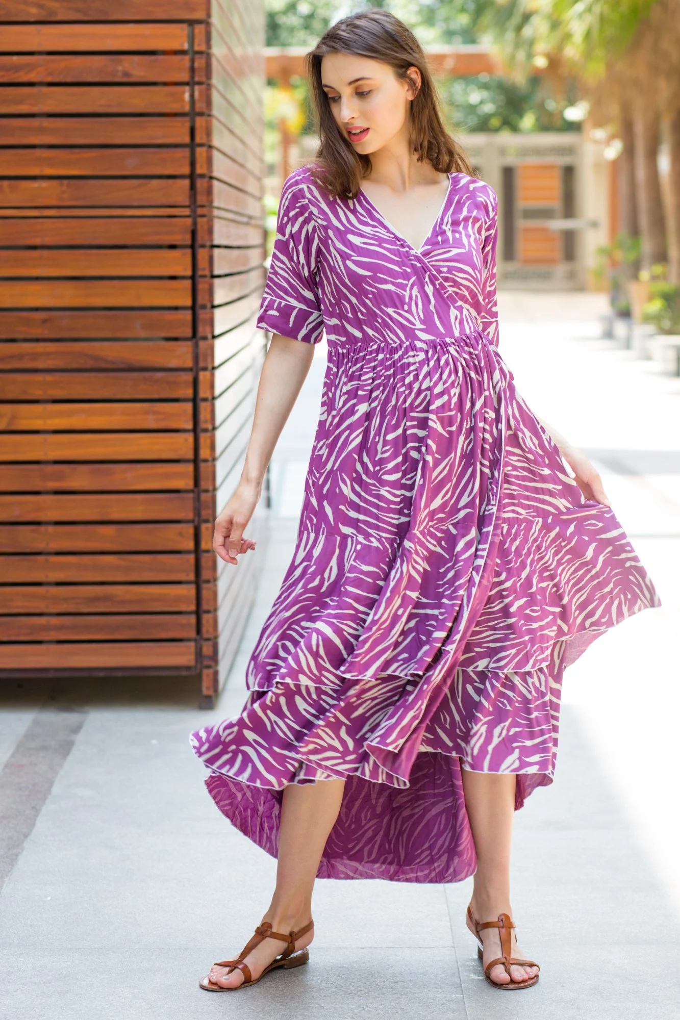 Violet Print Maternity & Nursing Flair Dress - Chenance