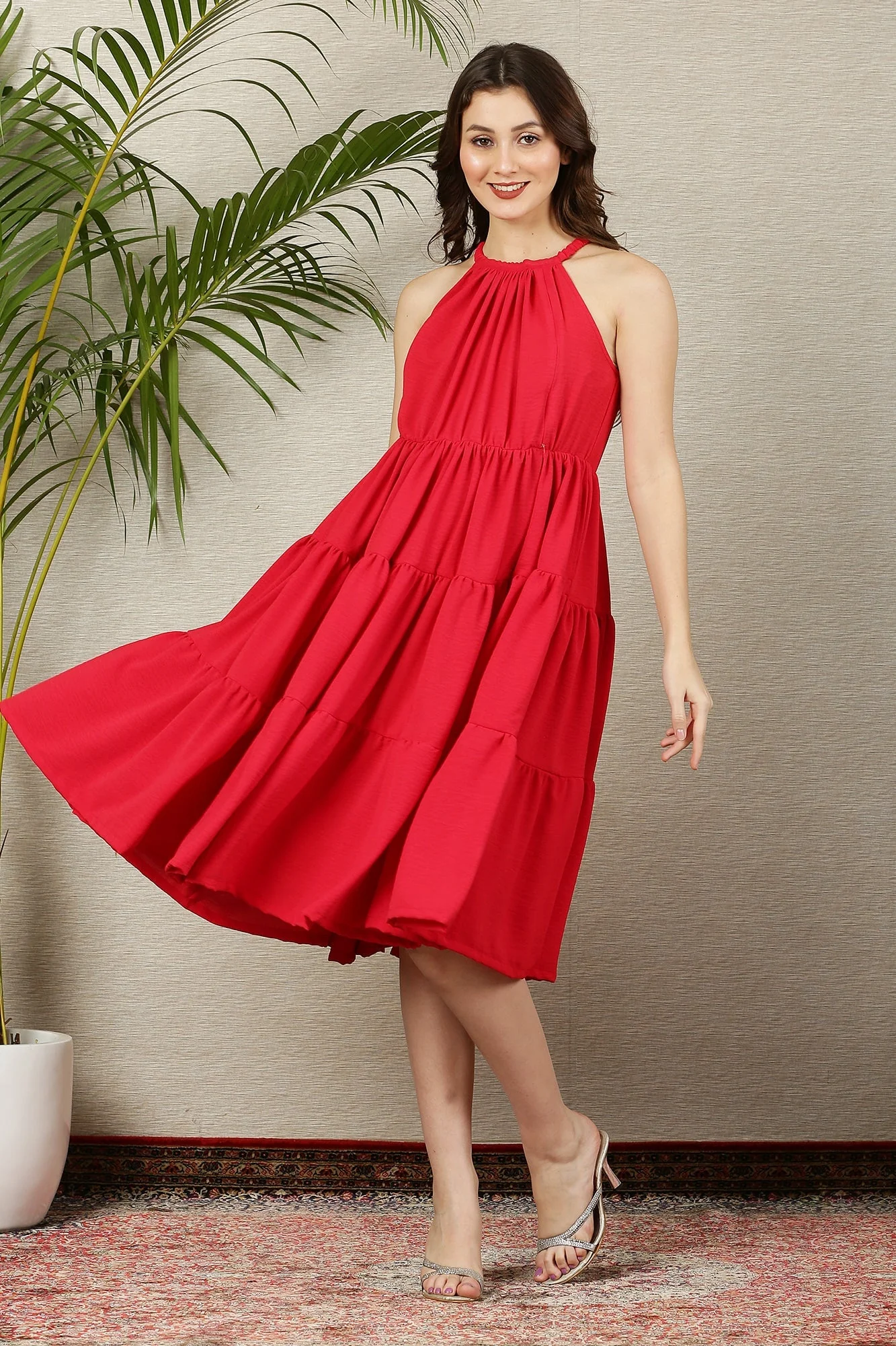 Breezy Scarlet Layered Maternity & Nursing Flow Dress - Chenance