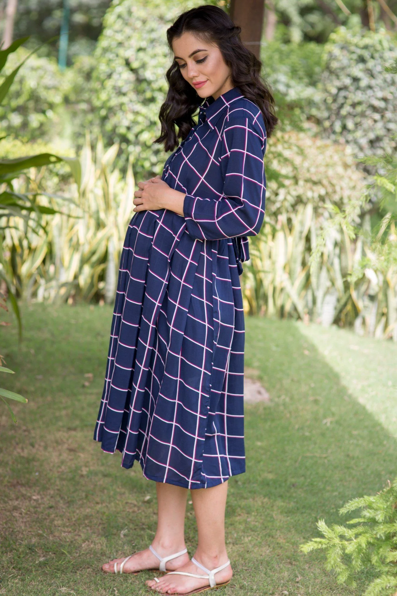 Nautical Check Maternity & Nursing Dress - Chenance
