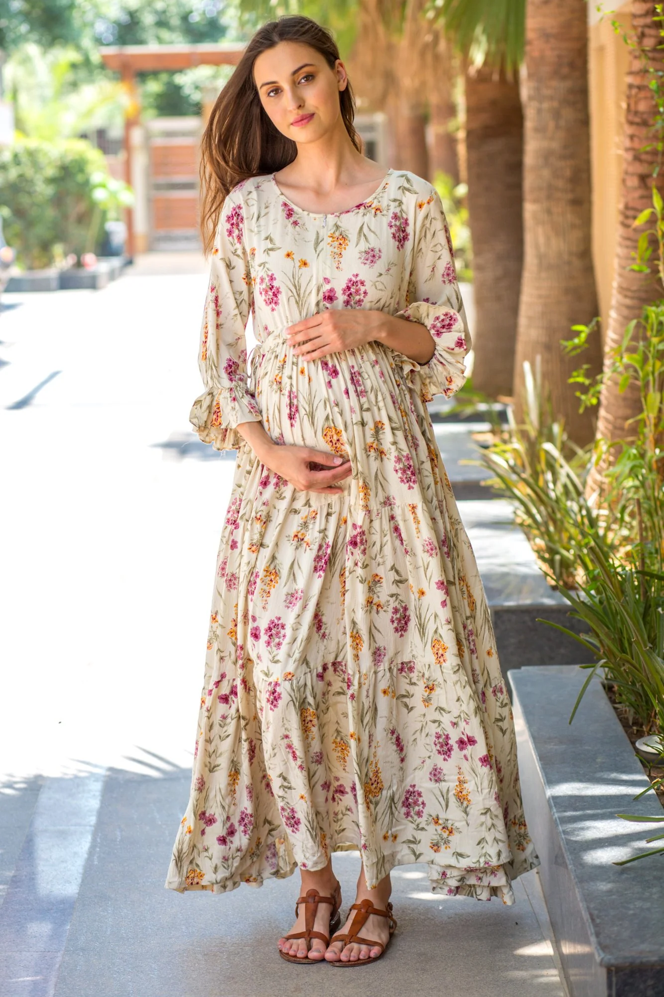 Offwhite Layered Maternity & Nursing Dress - Chenance