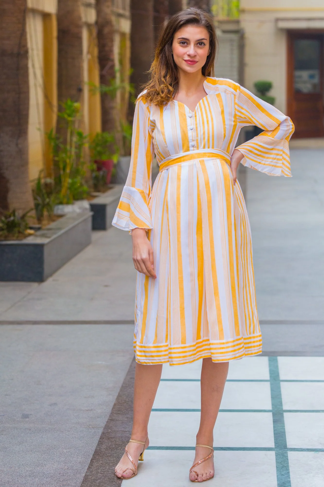 Sunny Striped Front Button Maternity & Nursing Dress - Chenance