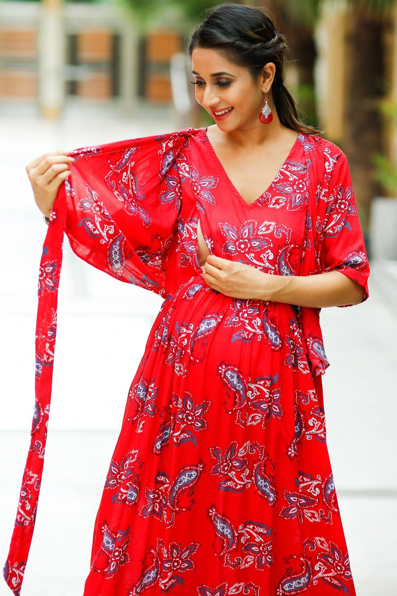 Cherry Red Maternity & Nursing Wrap Dress - Chenance