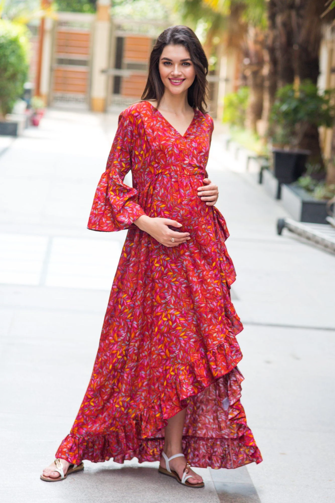 Crimson Frill Maternity & Nursing Wrap Dress - Chenance