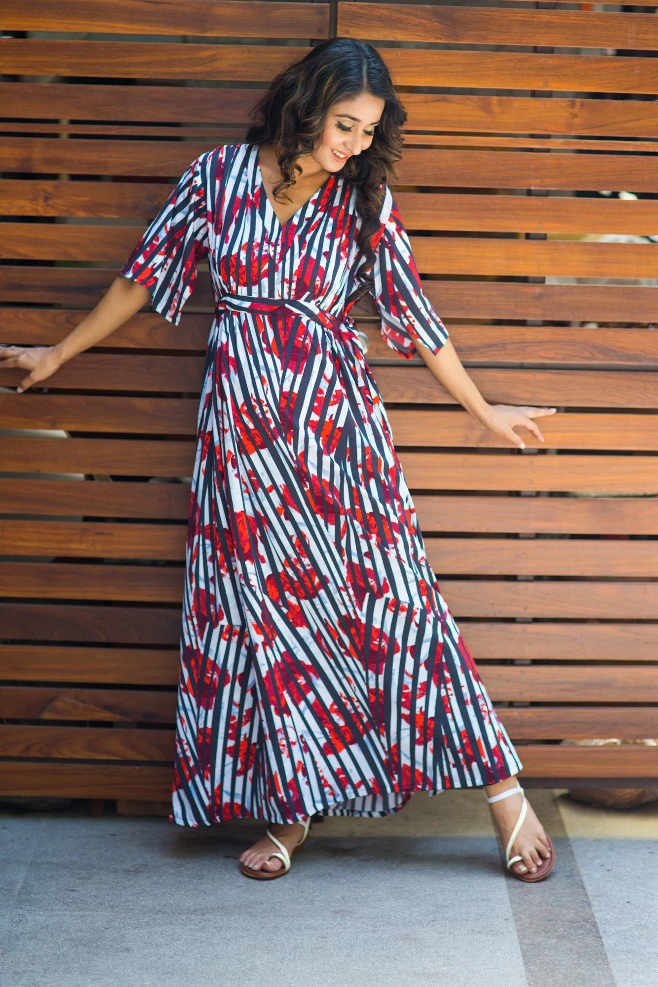 Striped Scarlet Rose Maternity Kimono Dress - Chenance