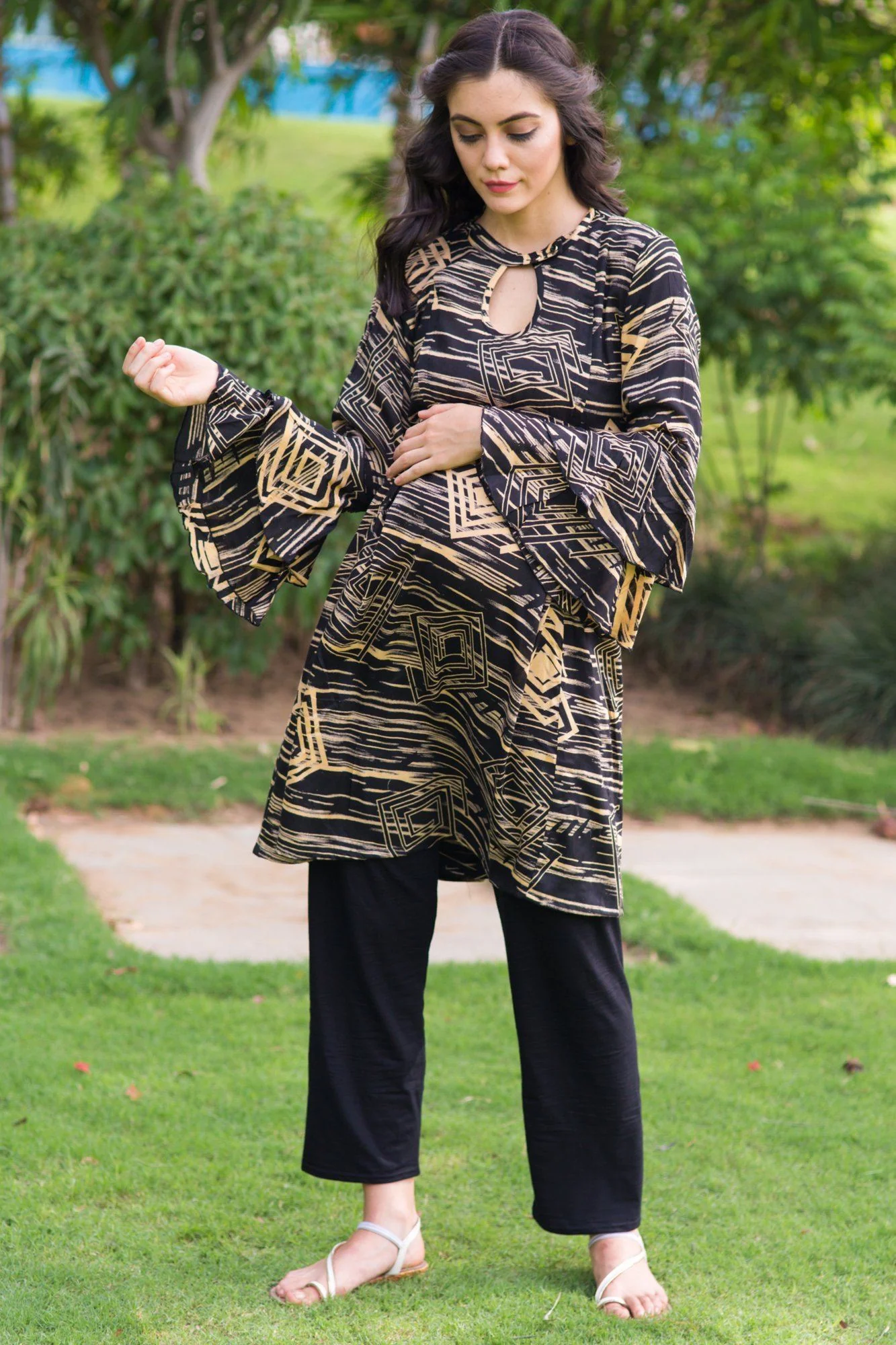 Indigo Maze Maternity & Nursing Kurta Dress - Chenance