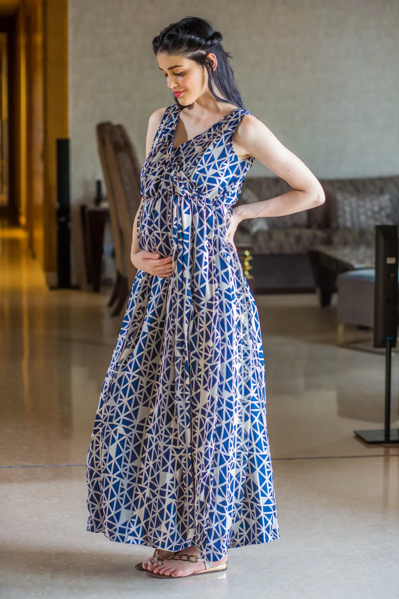 Elegant Patterened Maternity & Nursing Dress - Chenance