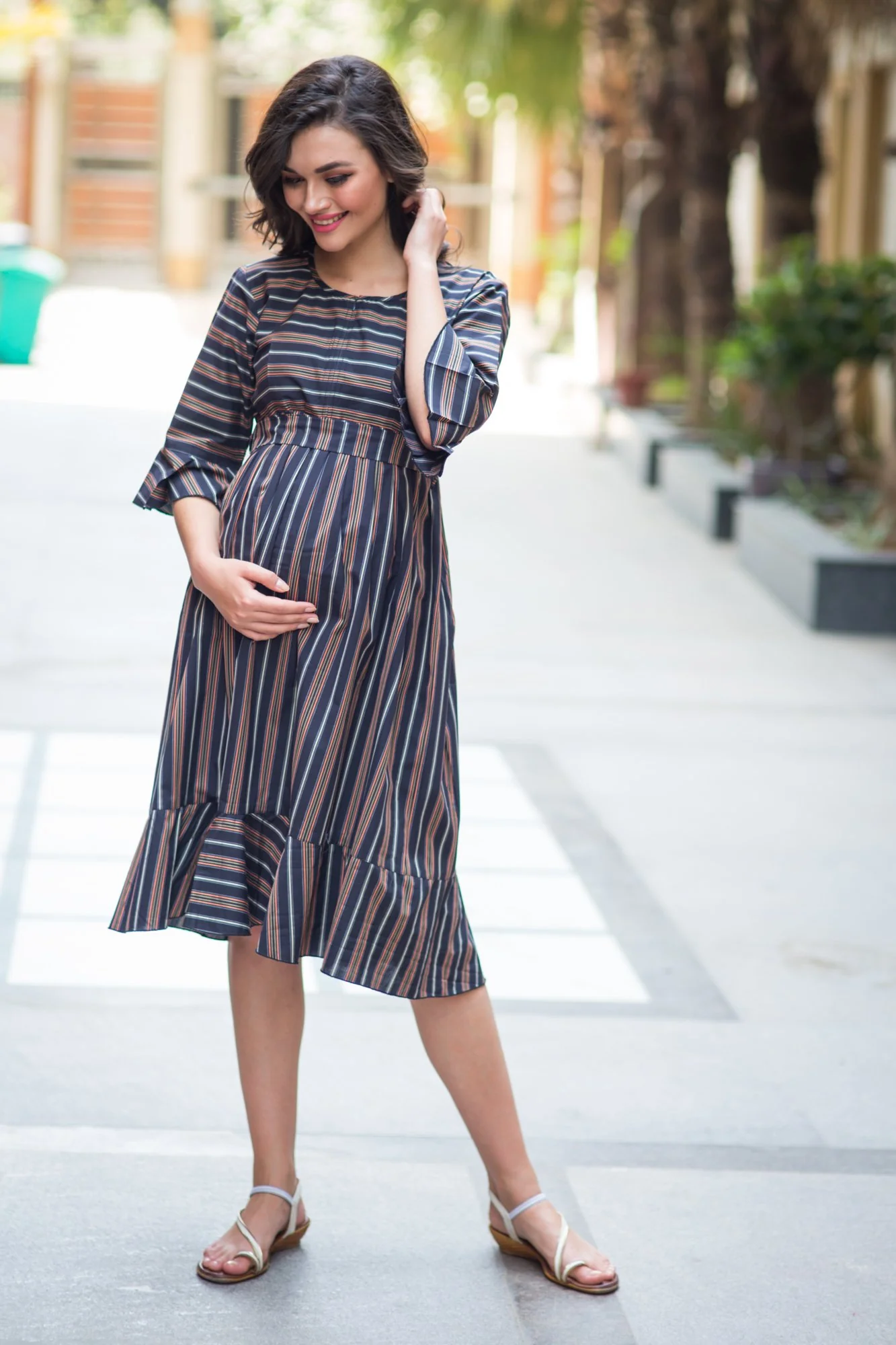 Vogue Striped Maternity & Nursing Dress - Chenance