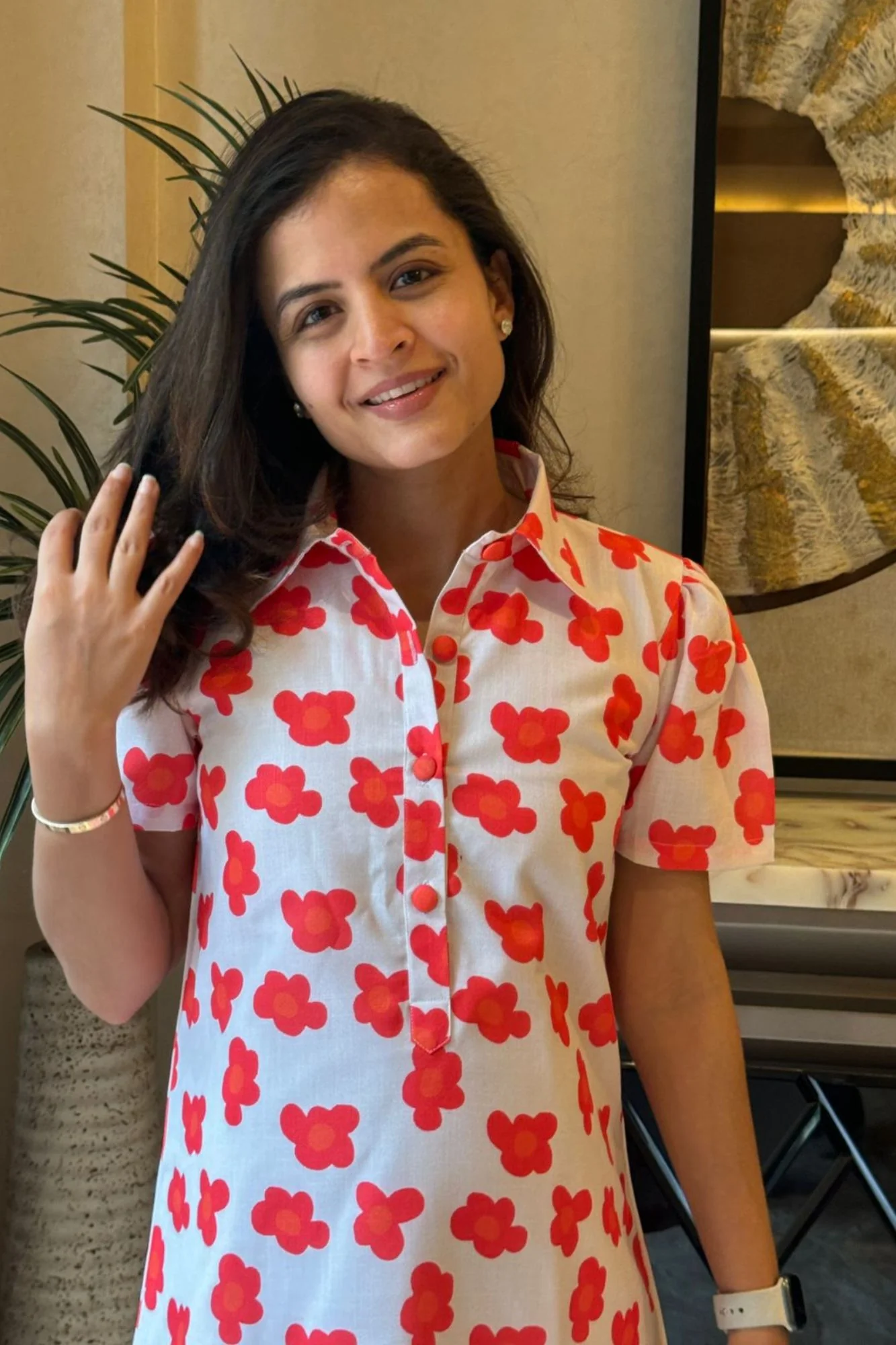 Cute Red Love Maternity & Nursing Linen Shirt Dress - Chenance