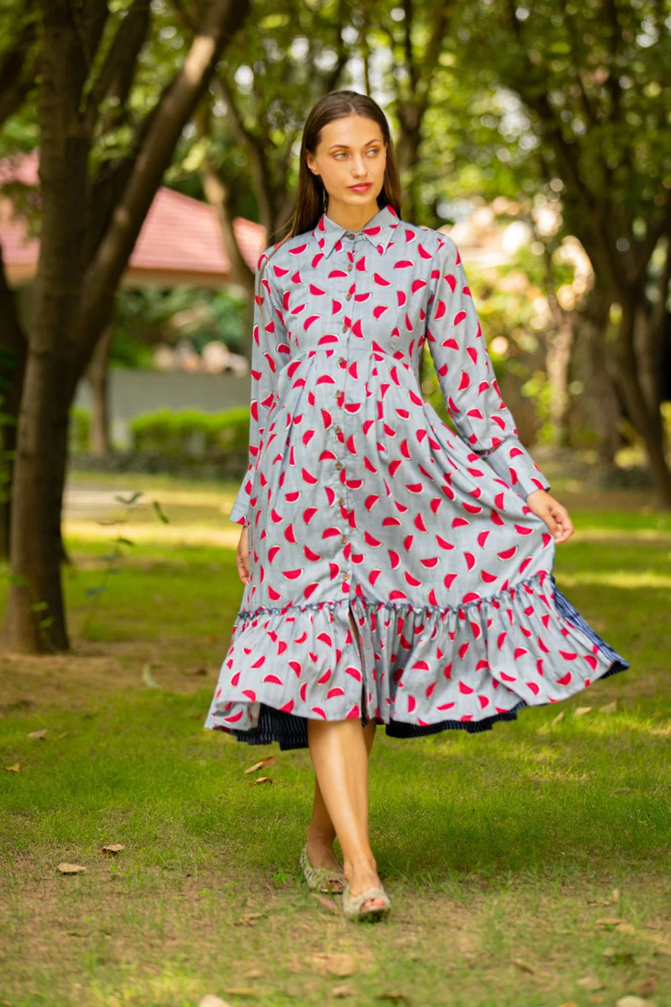 Quirky Watermelon Maternity & Nursing Collar Dress - Chenance