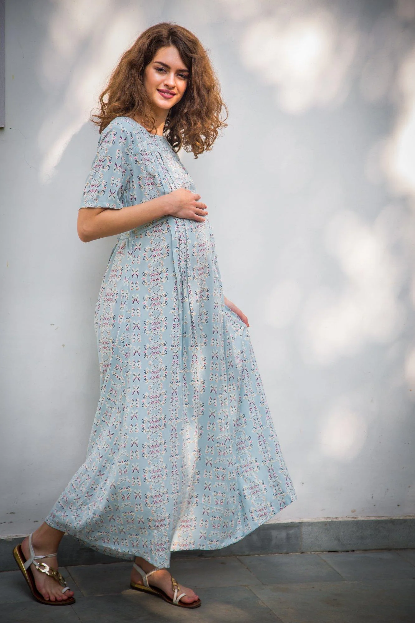 Pastel Blue Flutter Maternity & Nursing Night Dress - Chenance