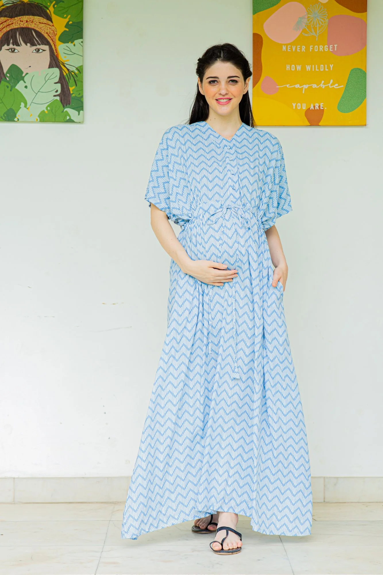Earthy Patterned Maternity & Nursing Dress / Delivery Gown/ Night Dress - Chenance