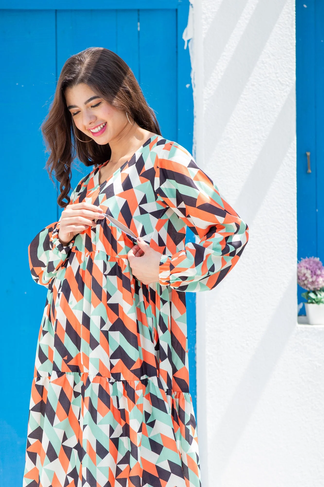 Abstract Boho Maternity & Nursing Knee Dress - Chenance