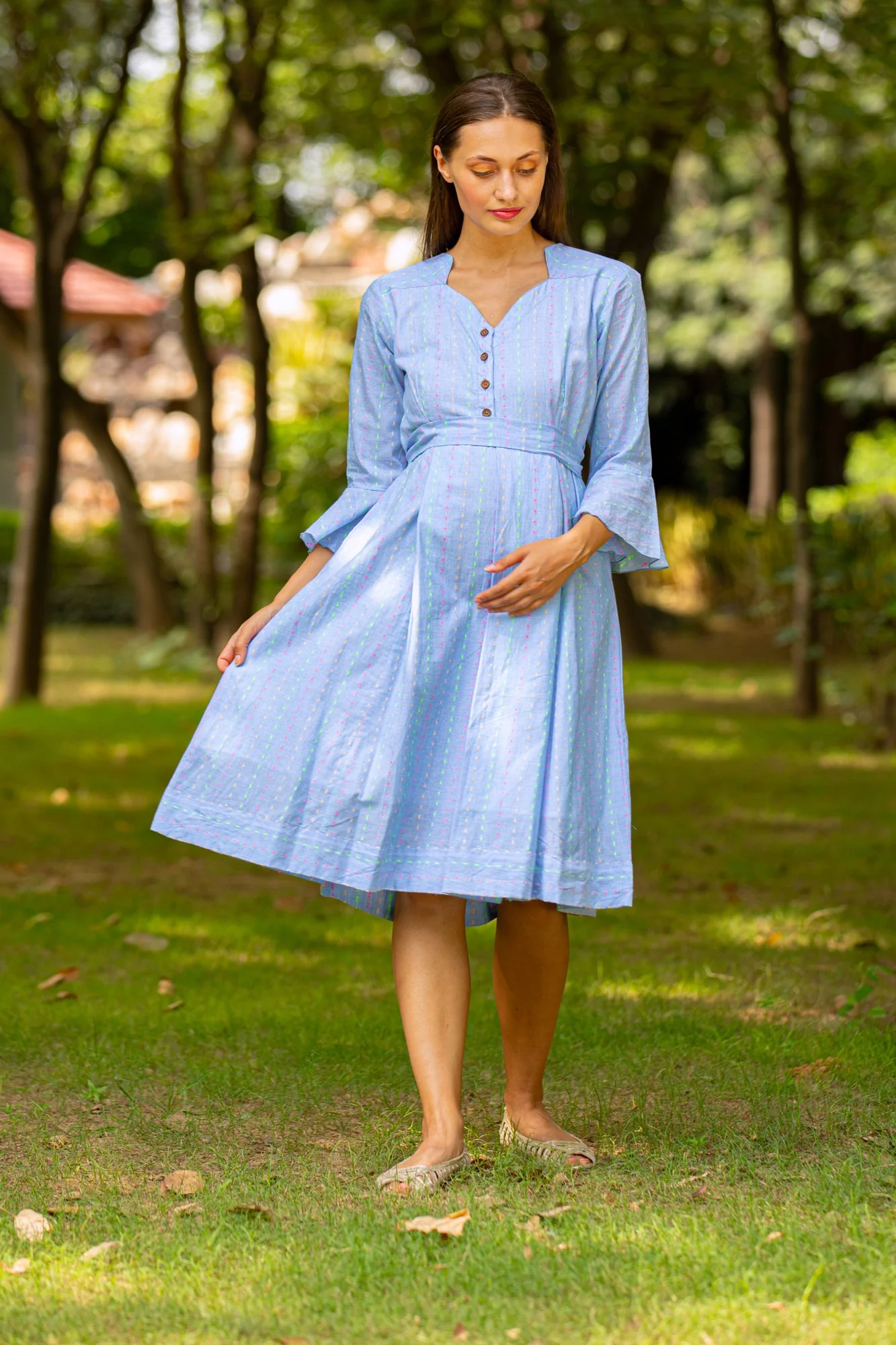 Cute Front Button Maternity & Nursing Dress - Chenance