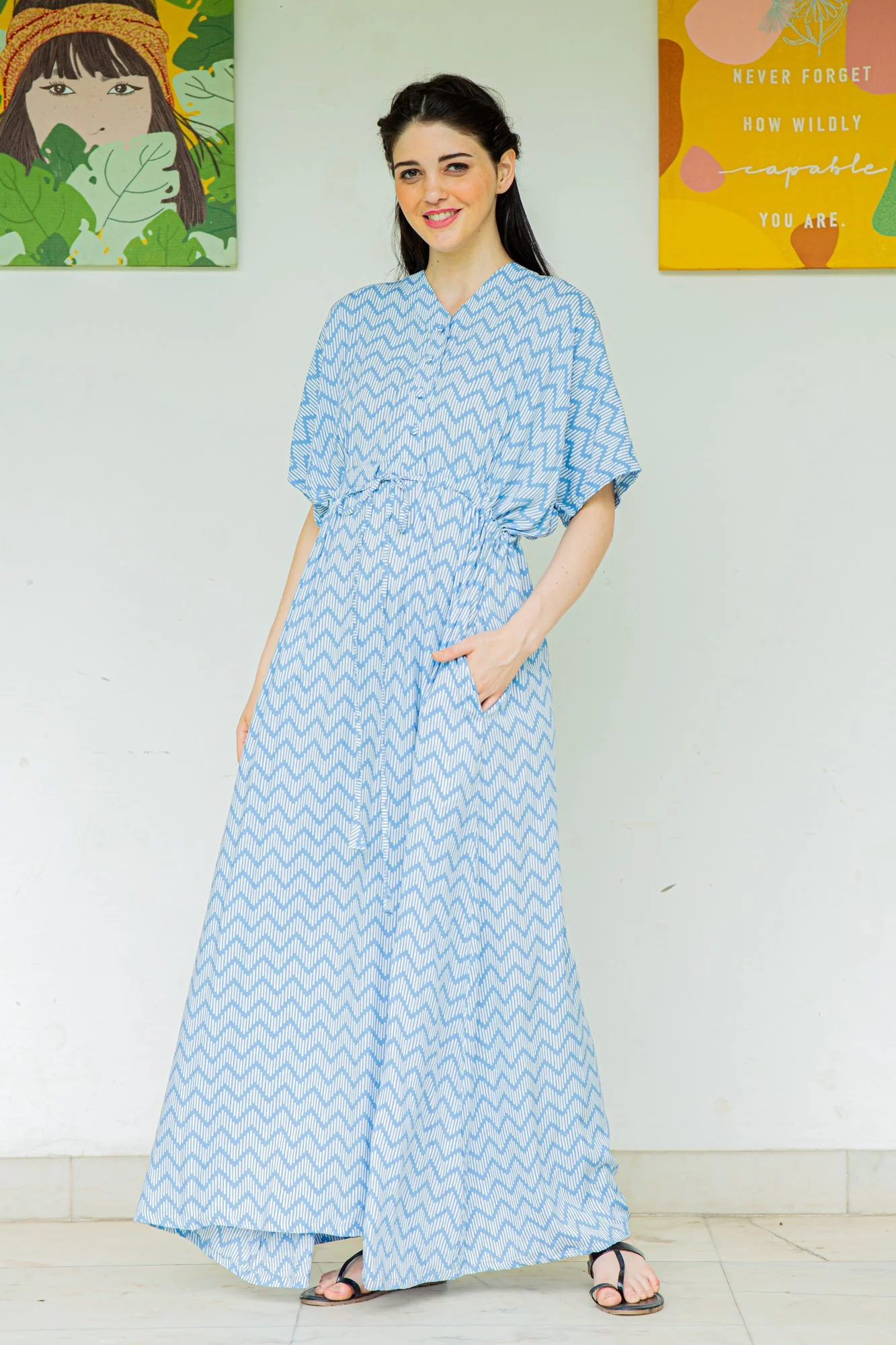 Earthy Patterned Maternity & Nursing Dress / Delivery Gown/ Night Dress - Chenance