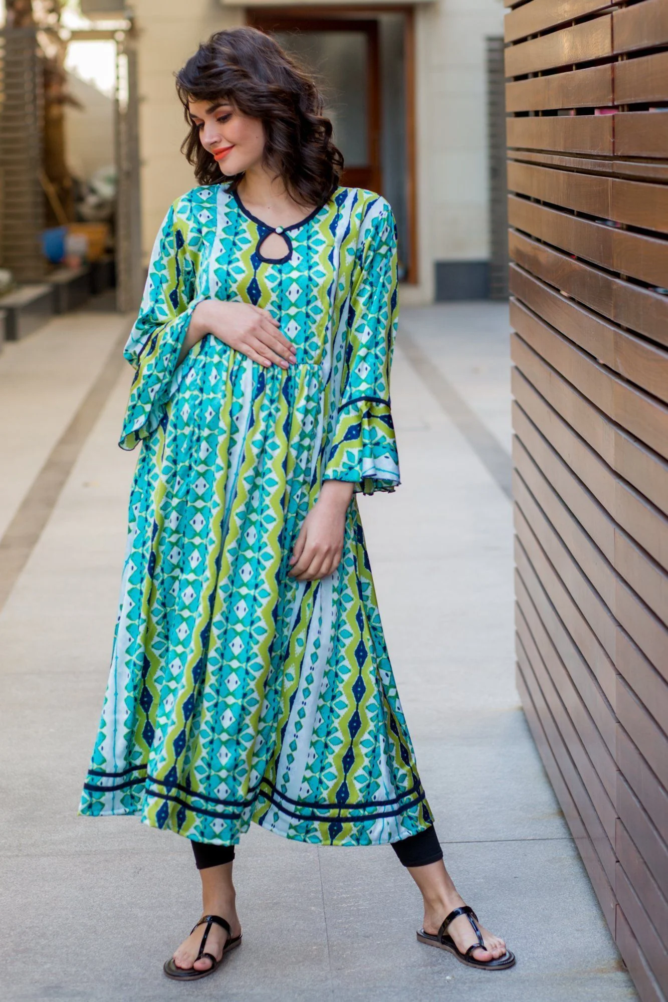 Lime Salmon Concealed Zips Maternity & Nursing Kurta Dress - Chenance