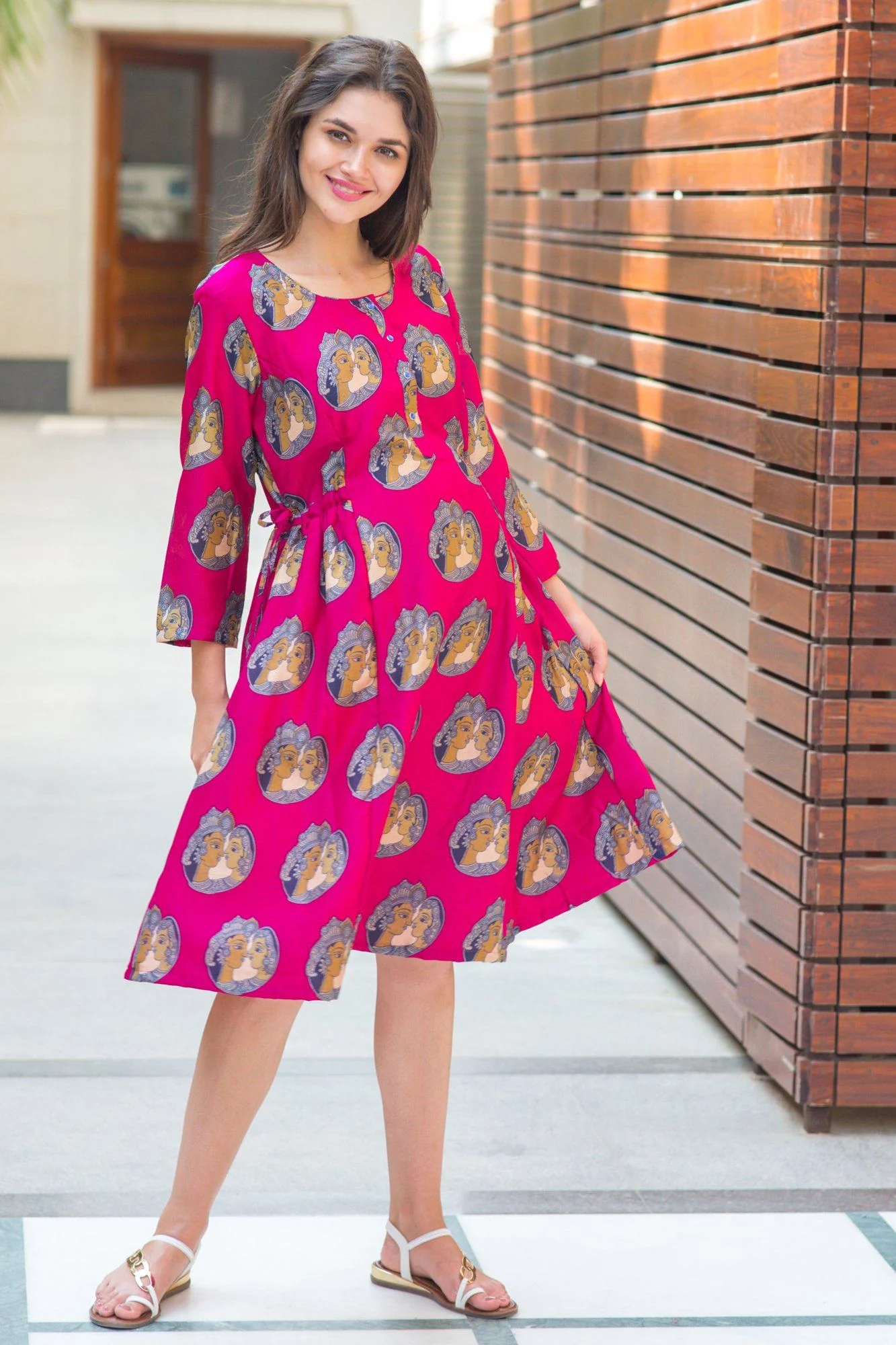 Cranberry Pink Radhakrishna Maternity & Nursing Kurta Dress - Chenance