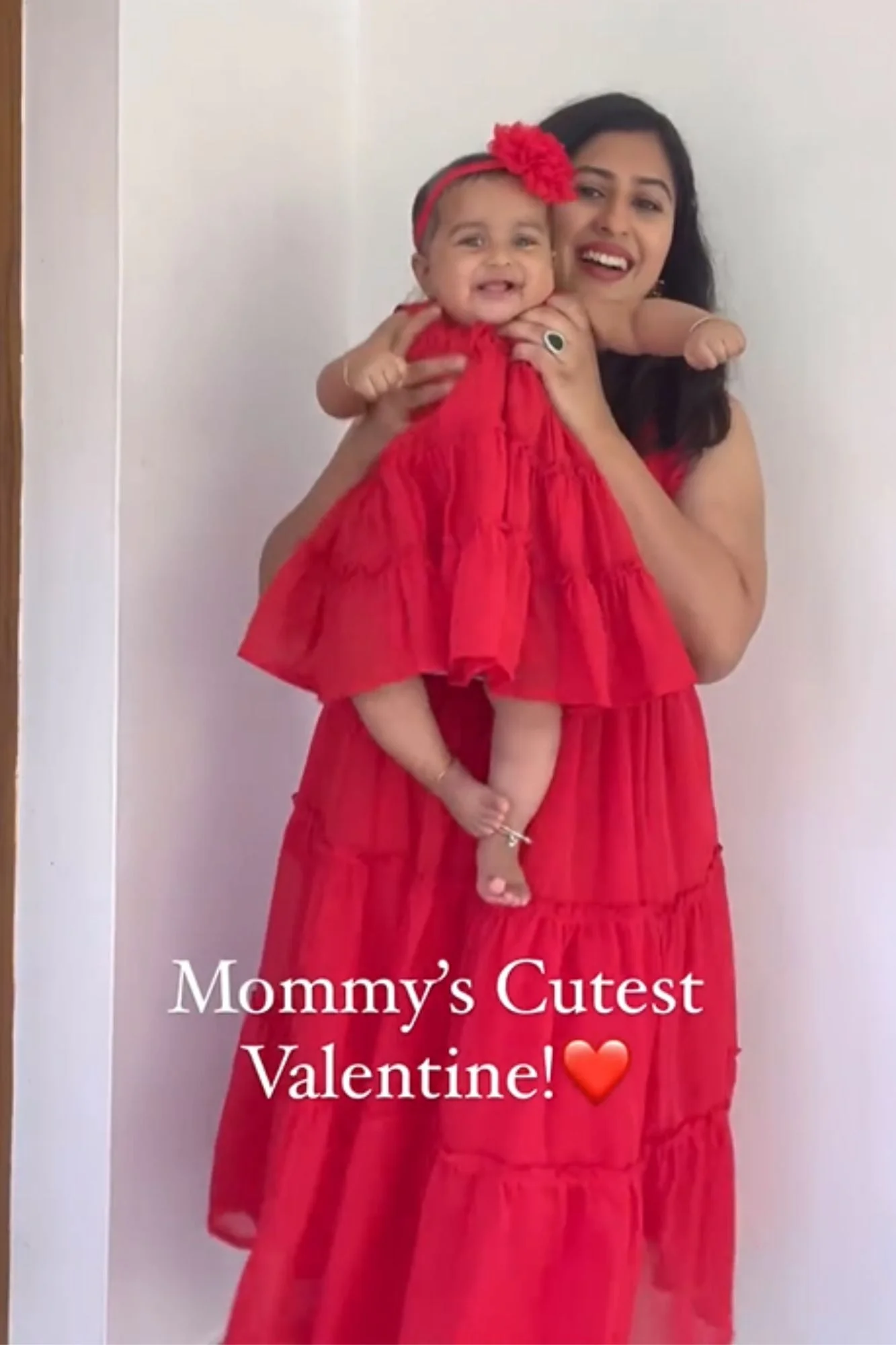 Mini Me (Mother-Daughter) Candy Red Maternity & Nursing Concealed Zips Frill Dress (Set Of 2) - Chenance