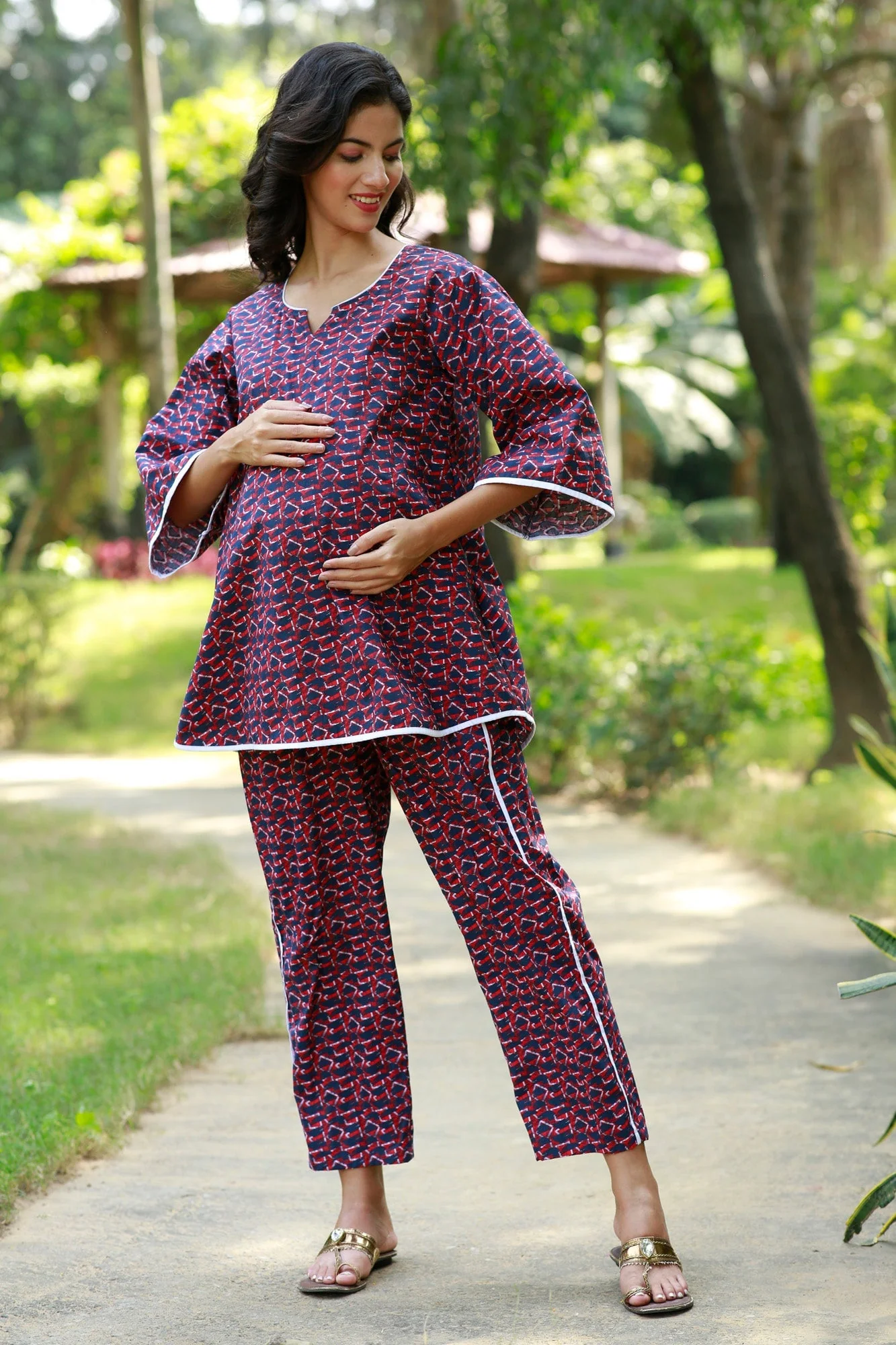 Comfy Merlot Blue Maternity Lounge Coord Set (2Pc) - Chenance